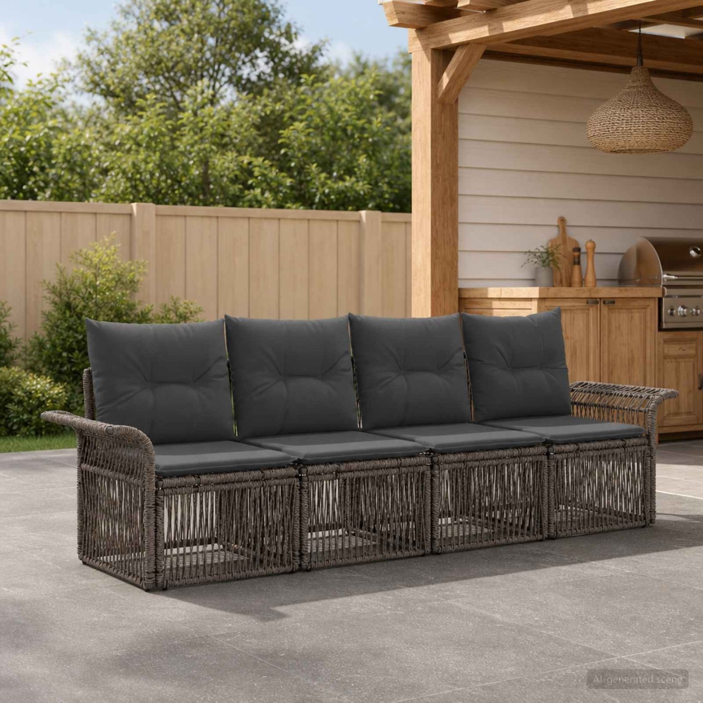 Ensemble de canapé de jardin 4 pc Gris polyrotin