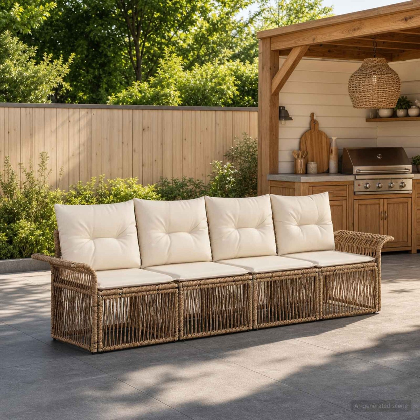 Ensemble de canapé de jardin 4 pc Beige polyrotin