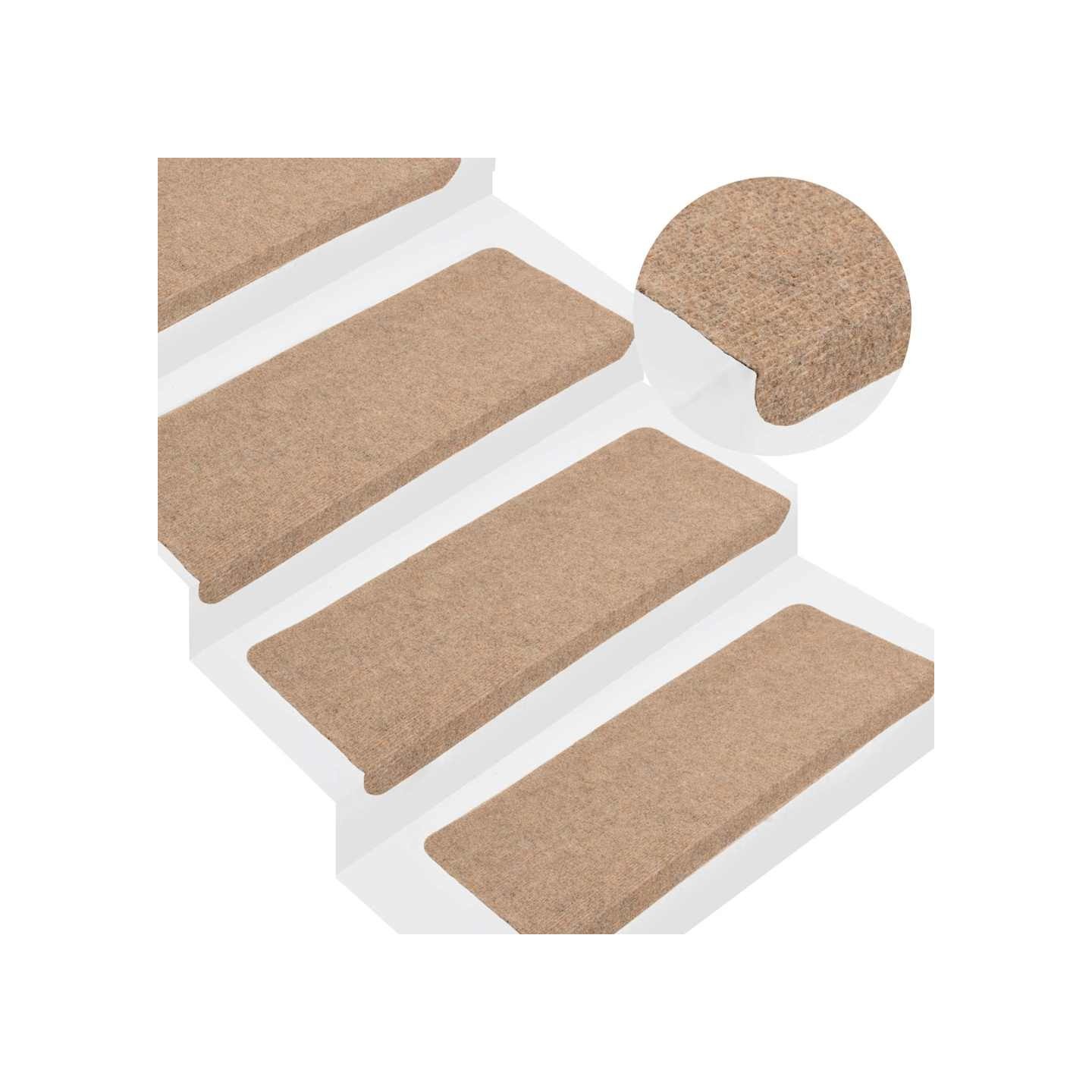 Tapis d'escalier auto-adhésifs 15 pcs 65x24,5x3,5 cm Beige