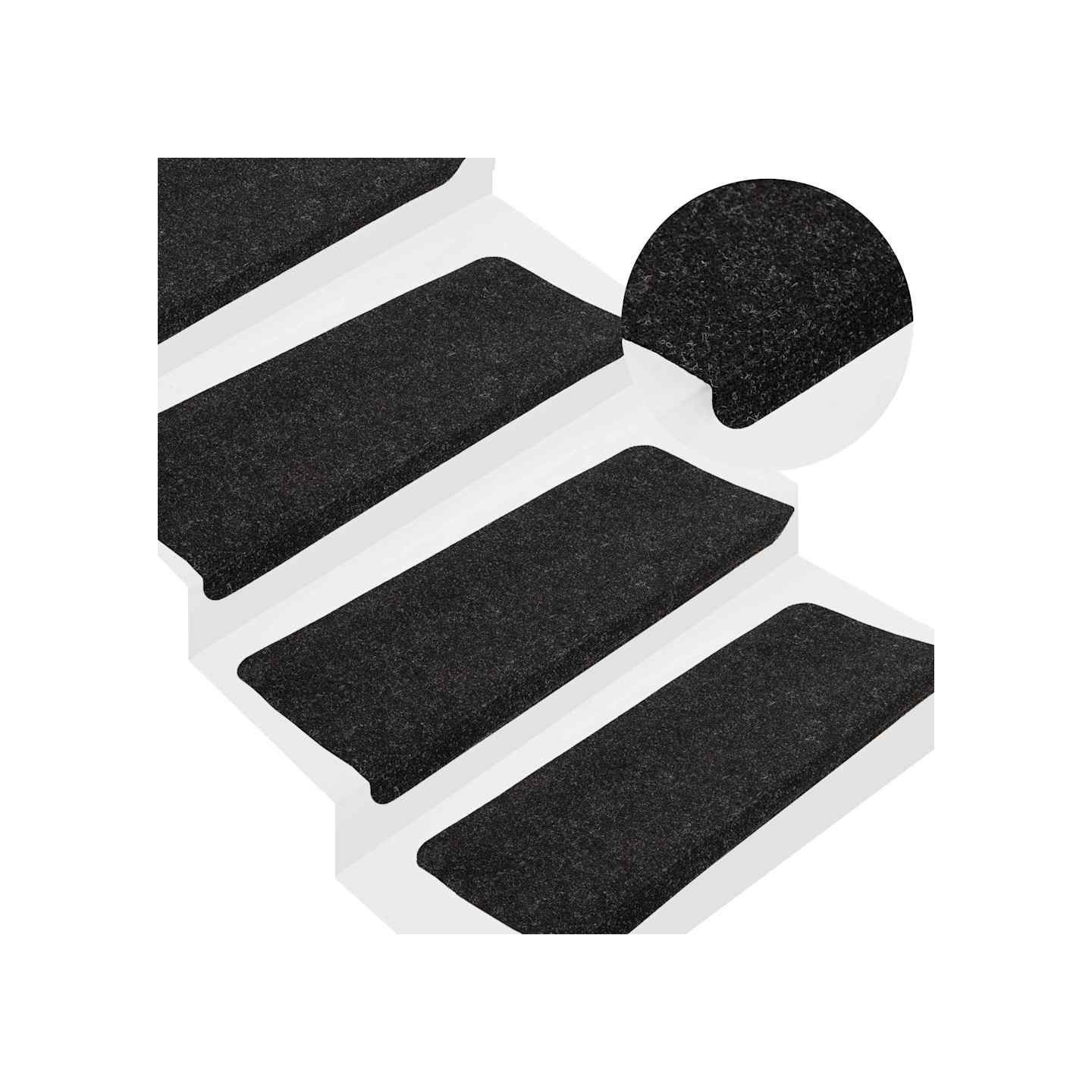 Tapis d'escalier auto-adhésifs 15 pcs 65x24,5x3,5 cm Anthracite