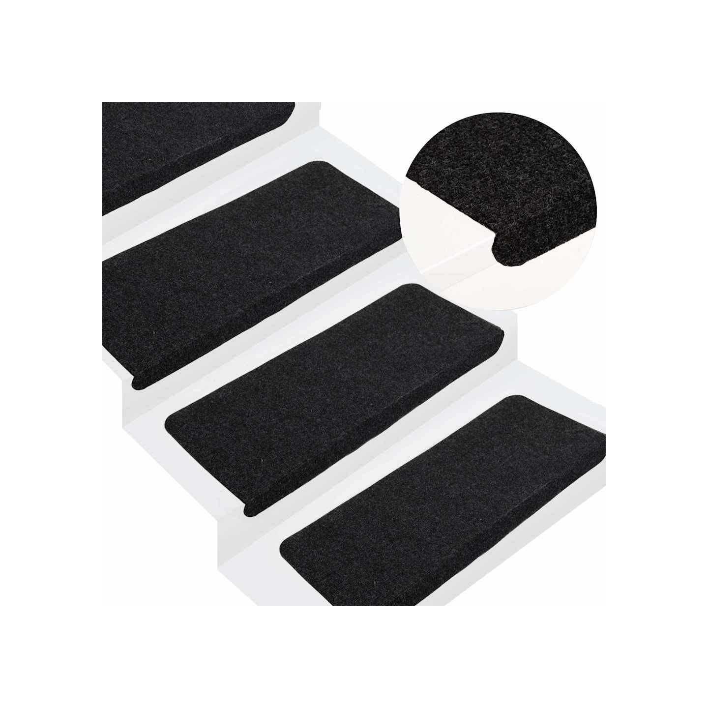 Tapis d'escalier auto-adhésifs 15 pcs 65x24,5x3,5 cm Noir