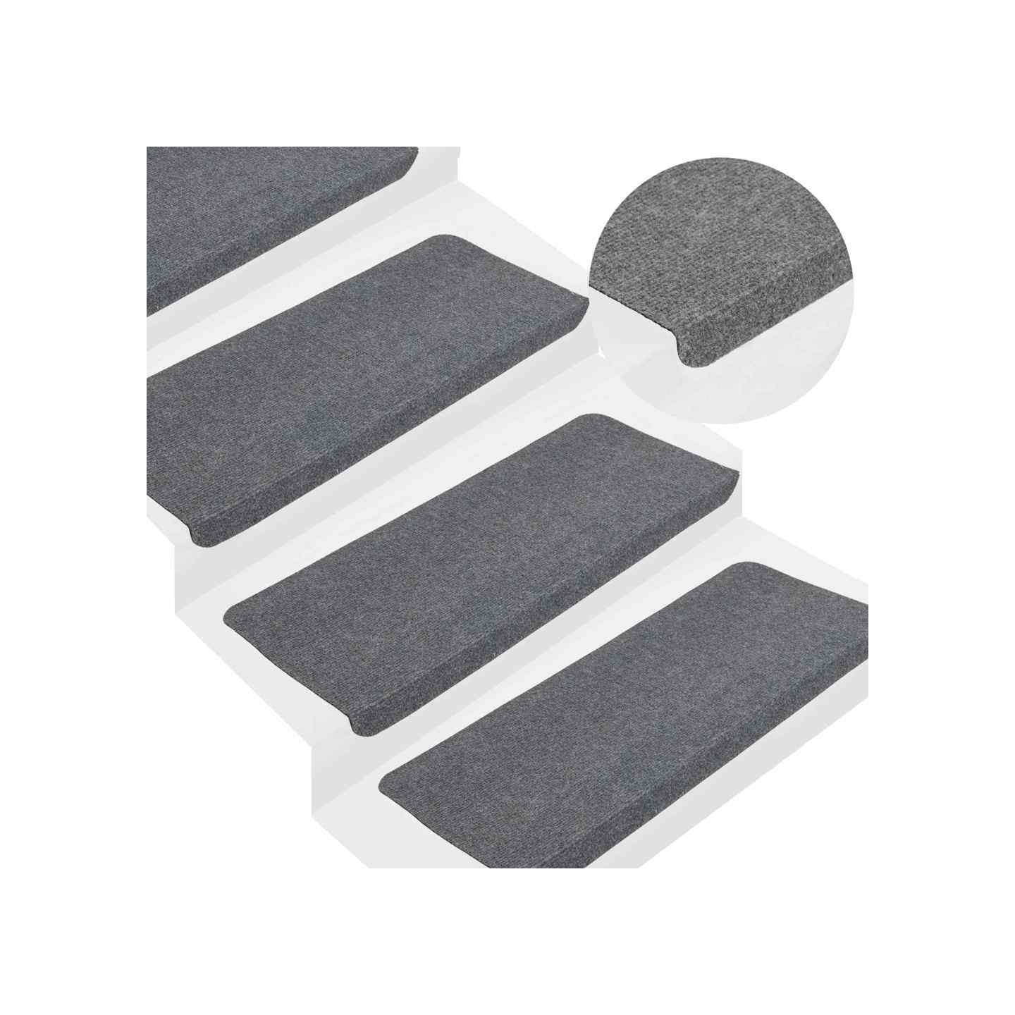 Tapis d'escalier autocollants 15 pcs 65x24,5x3,5 cm Gris