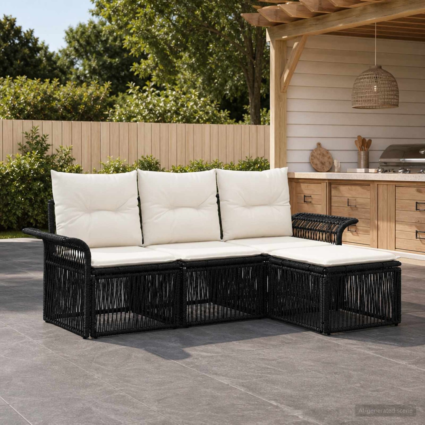 Ensemble de canapé de jardin 4 pc 4 place Noir polyrotin