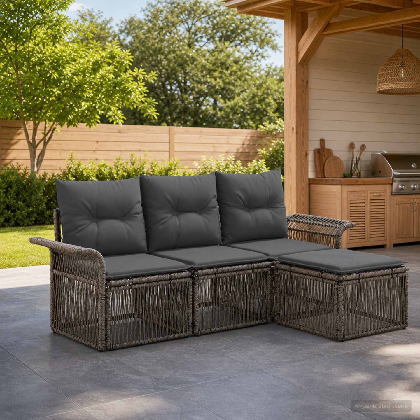 Ensemble de canapé de jardin 4 pc 4 place Gris polyrotin