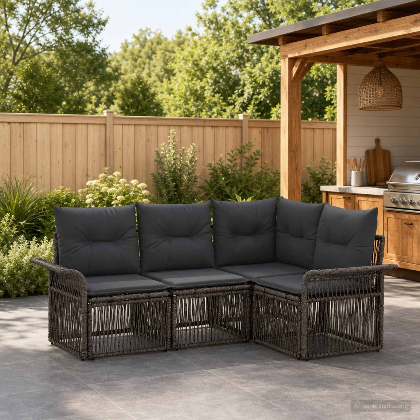 Ensemble de canapé de jardin 4 pc 4 place Gris polyrotin