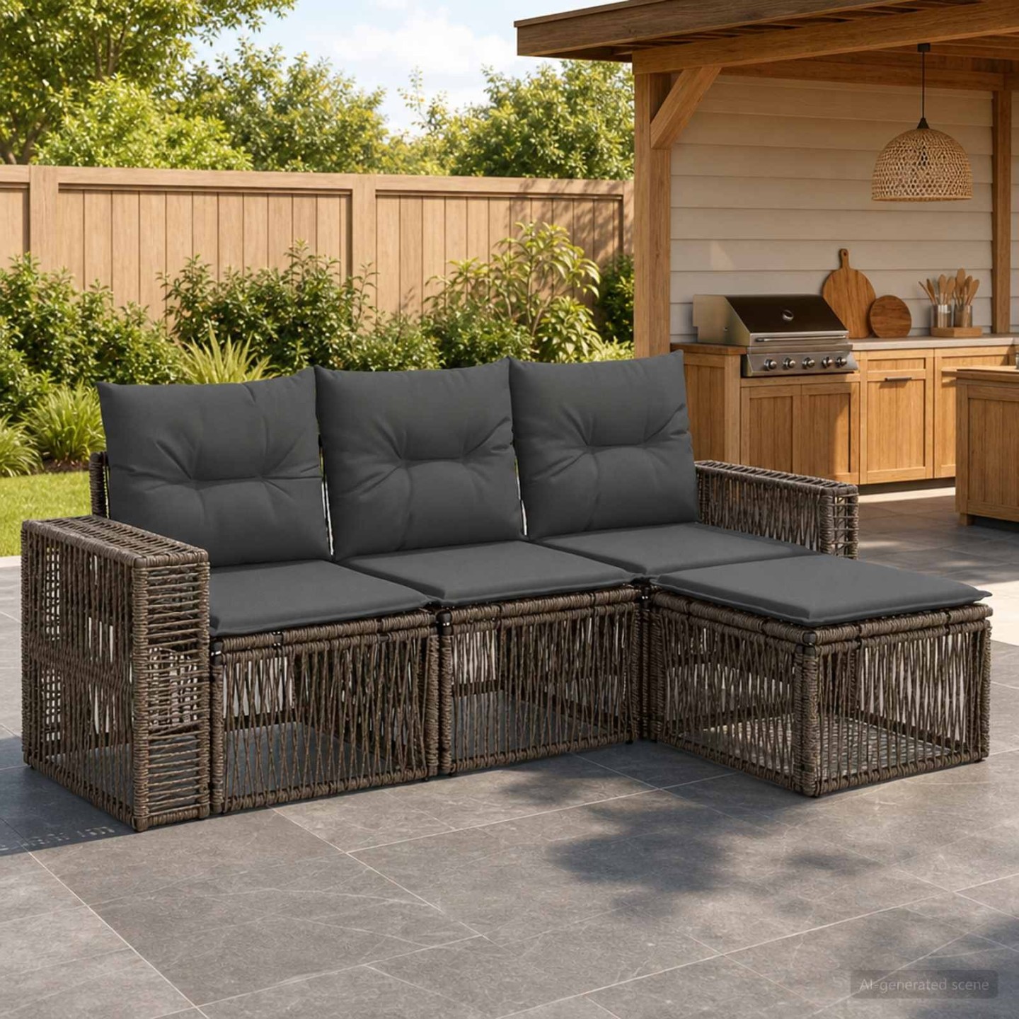 Ensemble de canapé de jardin 4 pc 4 place Gris et Gris foncé