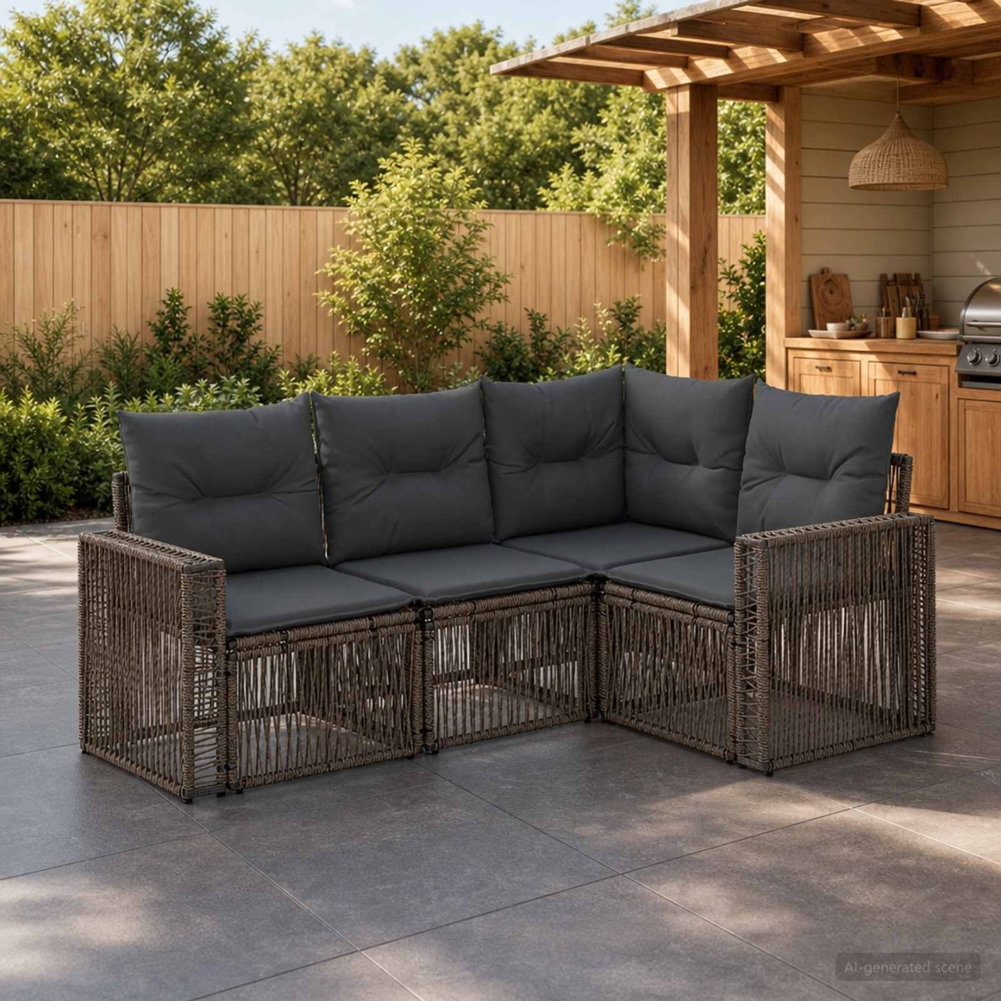 Ensemble de canapé de jardin 4 pc 4 place Gris et Gris foncé
