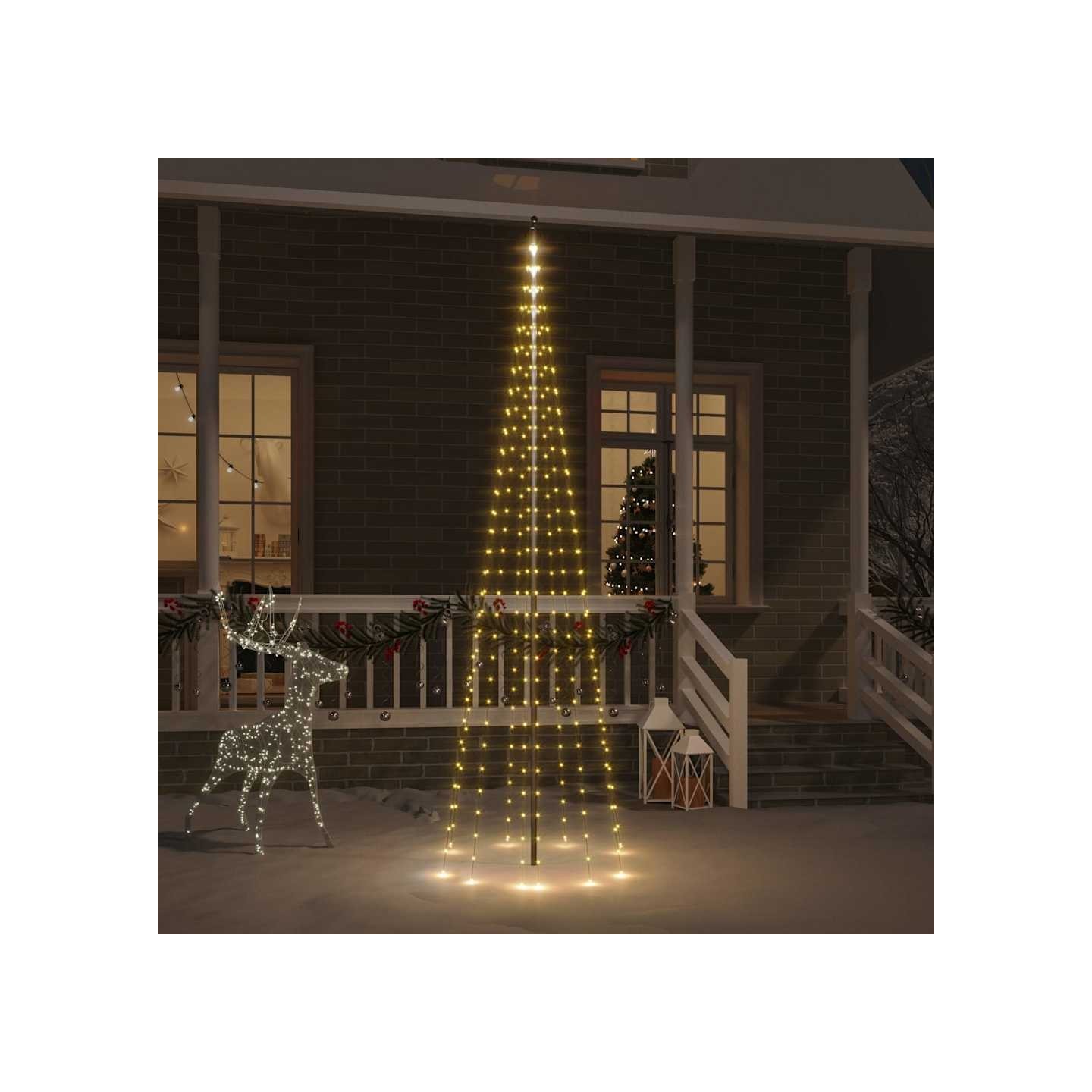 Sapin de Noël sur mât de drapeau 310 LED Blanc chaud 300 cm