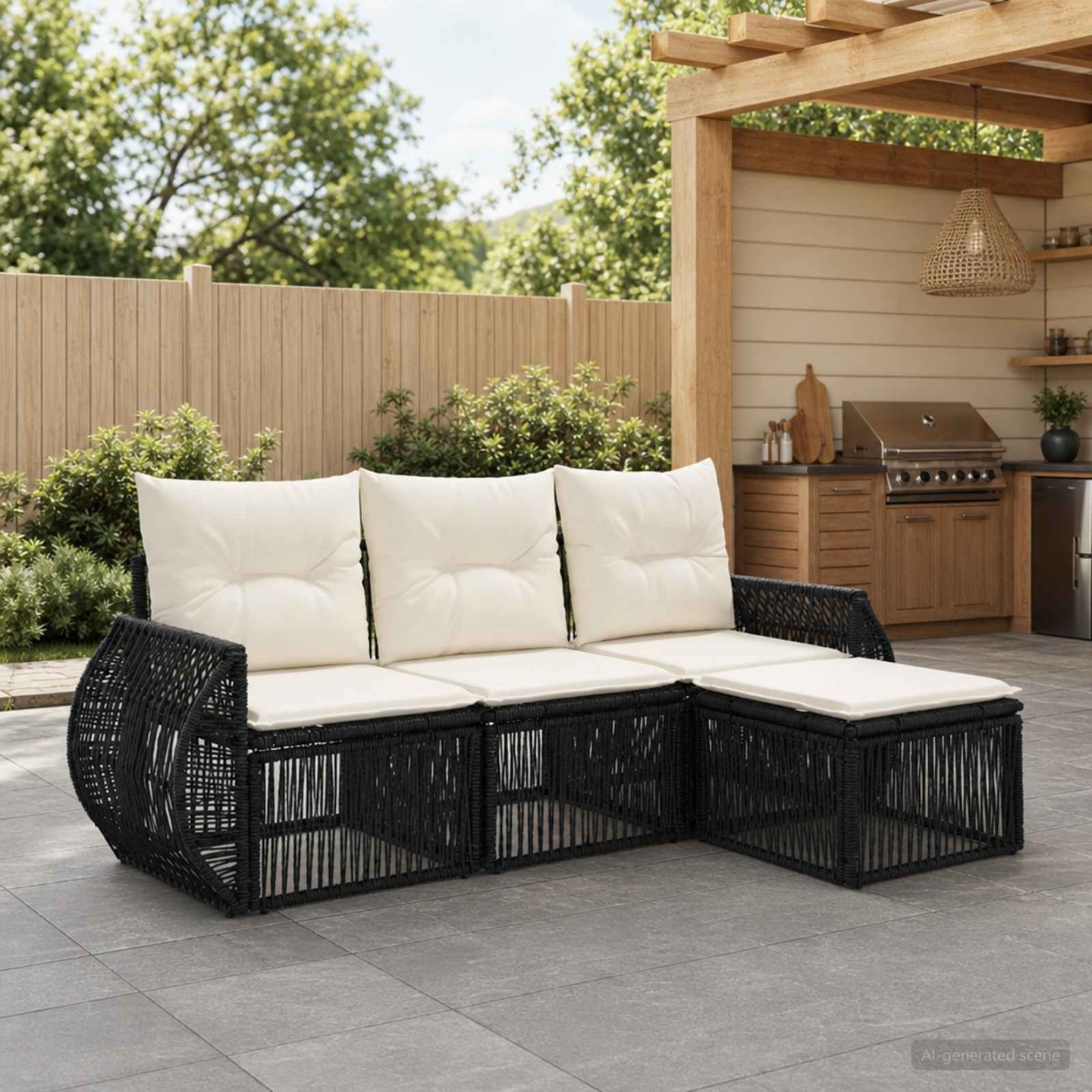 Ensemble de canapé de jardin 4 pc 4 place Noir et blanc crème