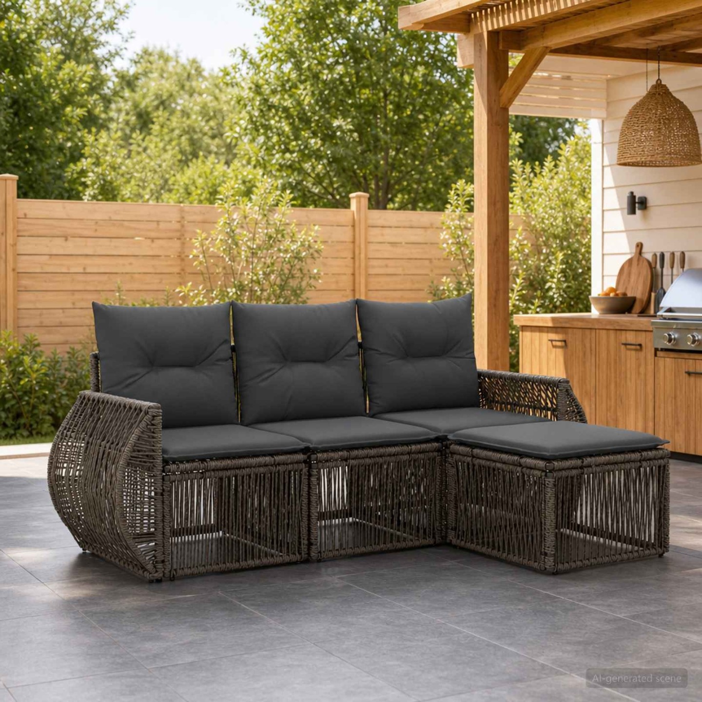 Ensemble de canapé de jardin 4 pc 4 place Gris et Gris foncé