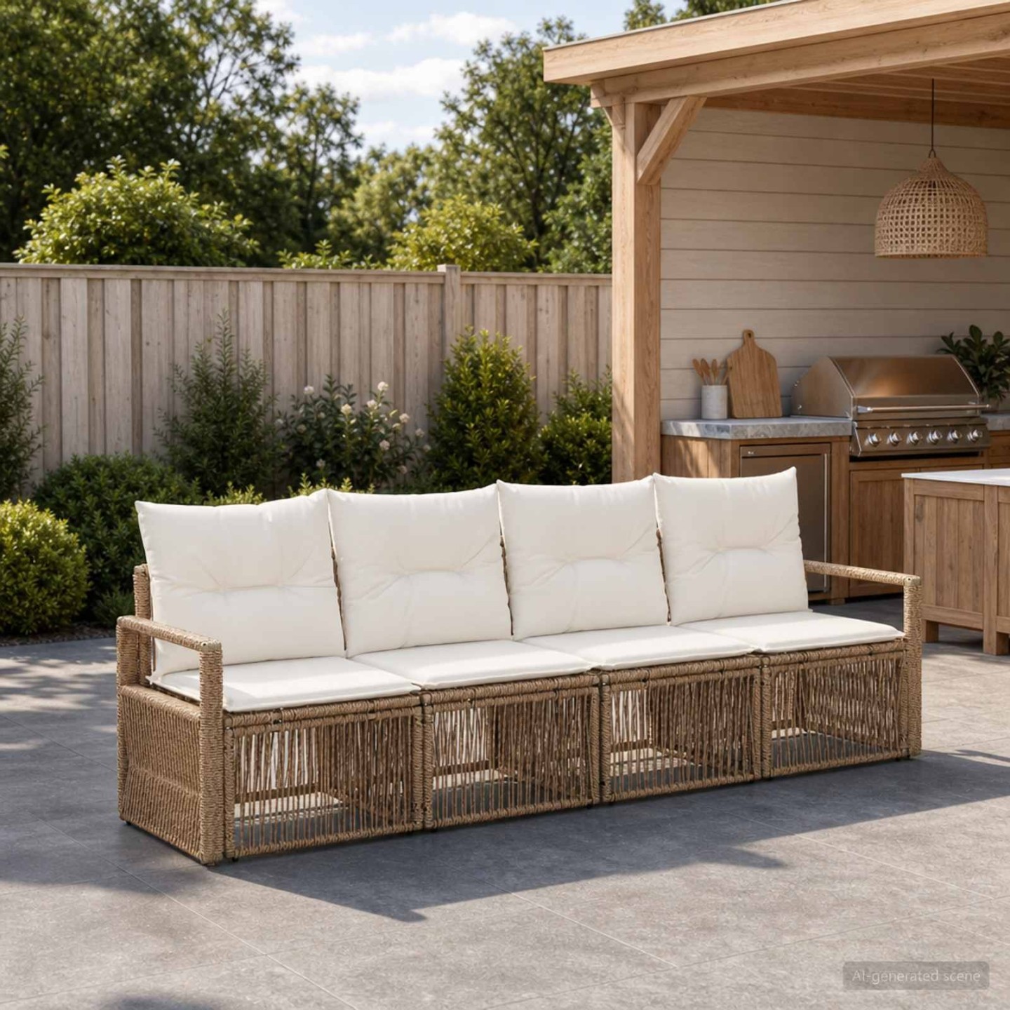 Ensemble de canapé de jardin 4 pc 4 place Beige polyrotin