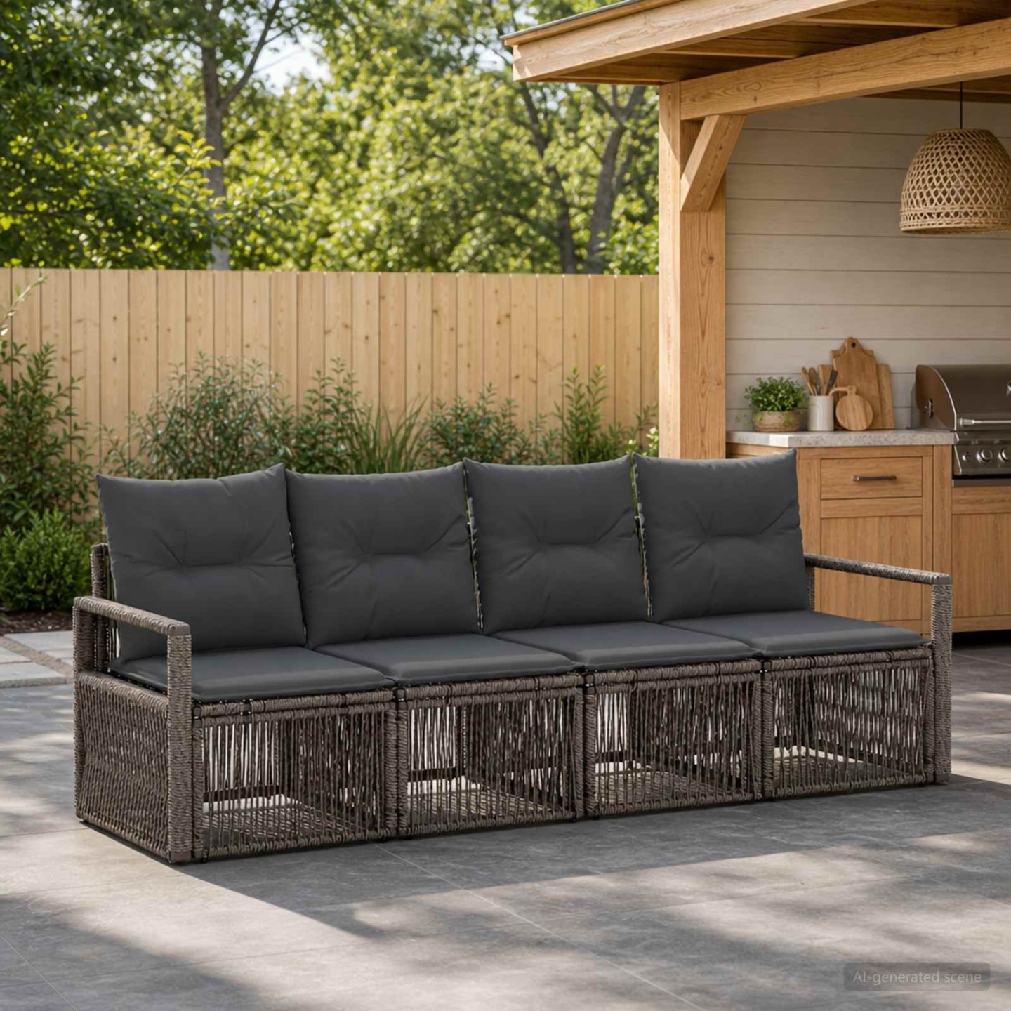 Ensemble de canapé de jardin 4 pc 4 place Gris polyrotin