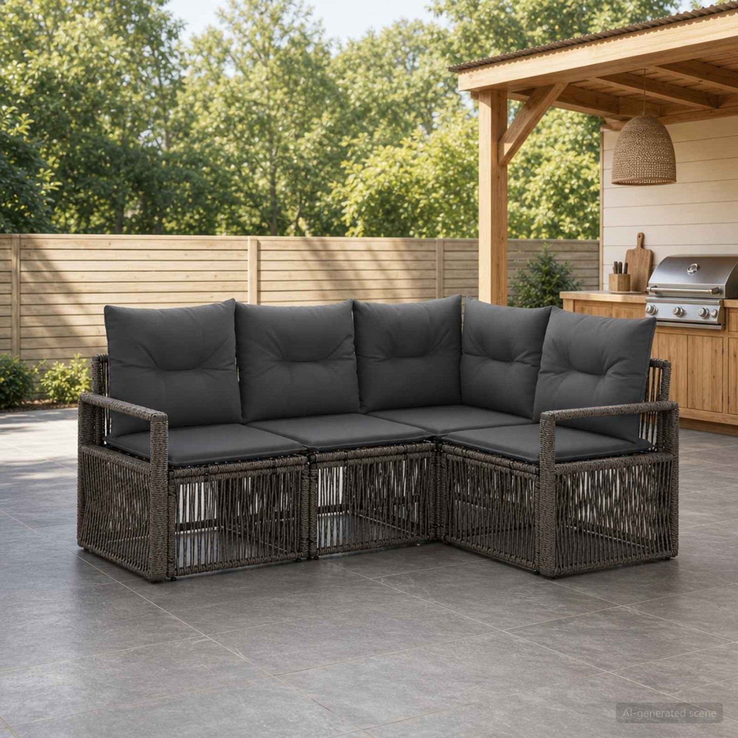 Ensemble de canapé de jardin 4 pc 4 place Gris polyrotin