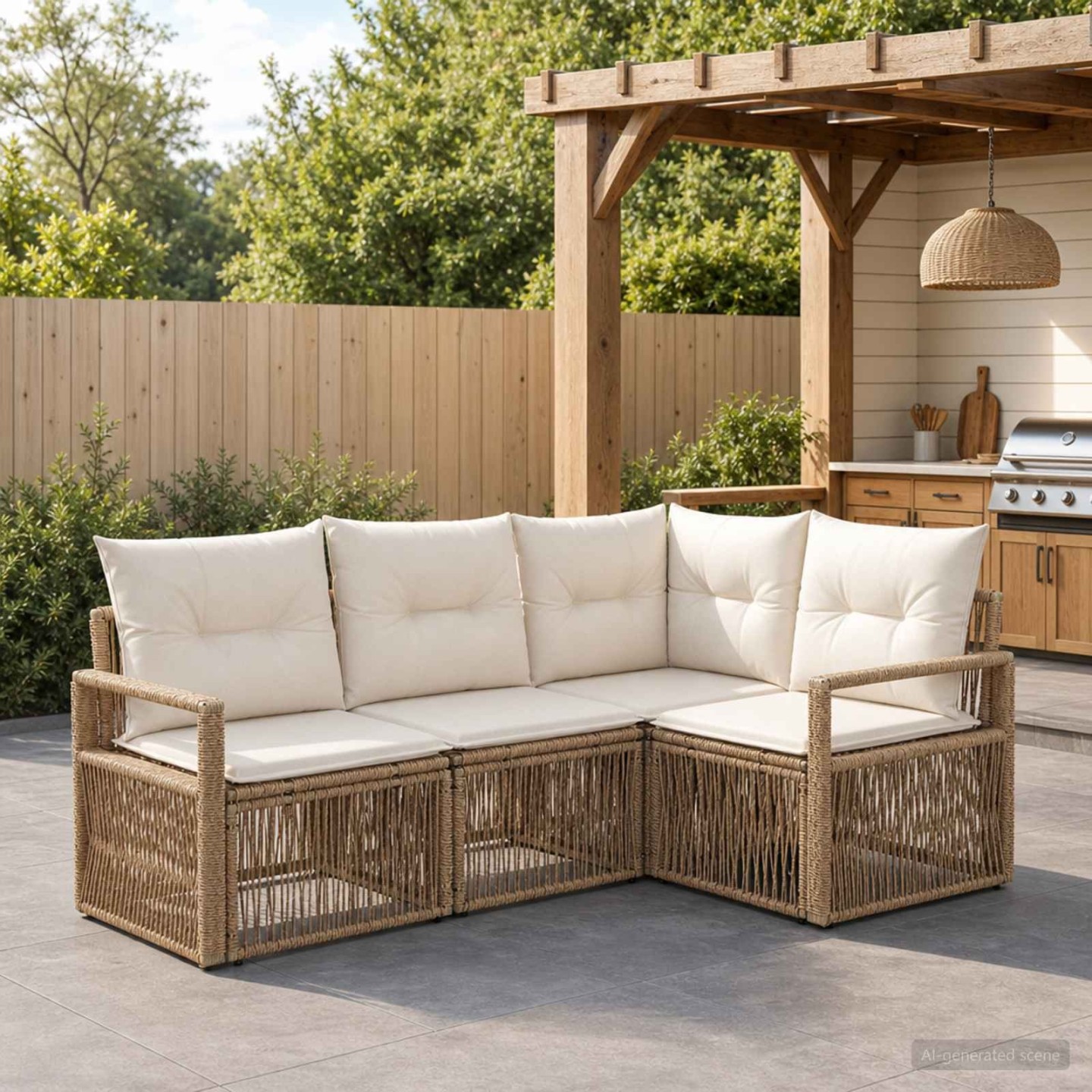 Ensemble de canapé de jardin 4 pc 4 place Beige polyrotin