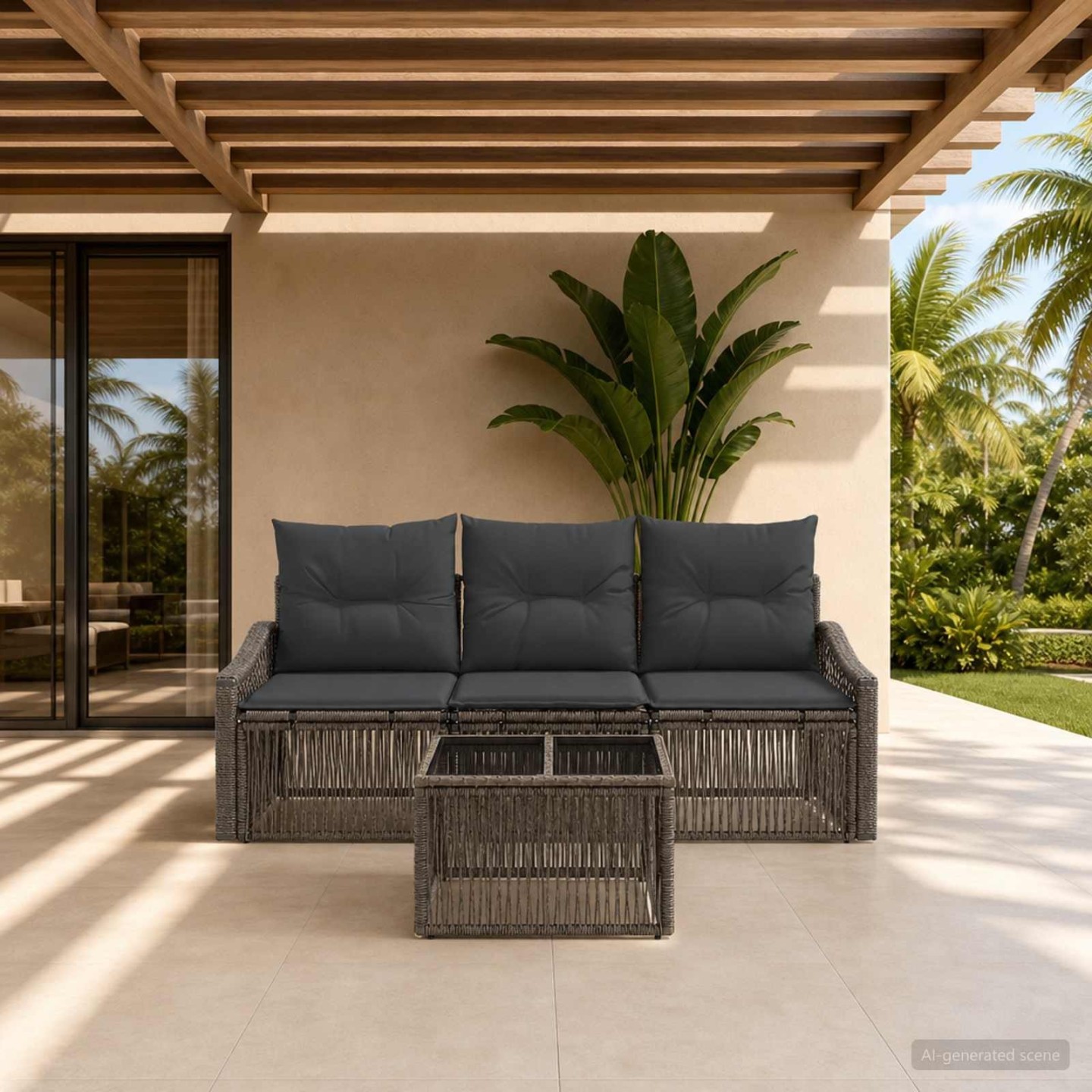 Ensemble de canapé de jardin 4 pc Gris polyrotin