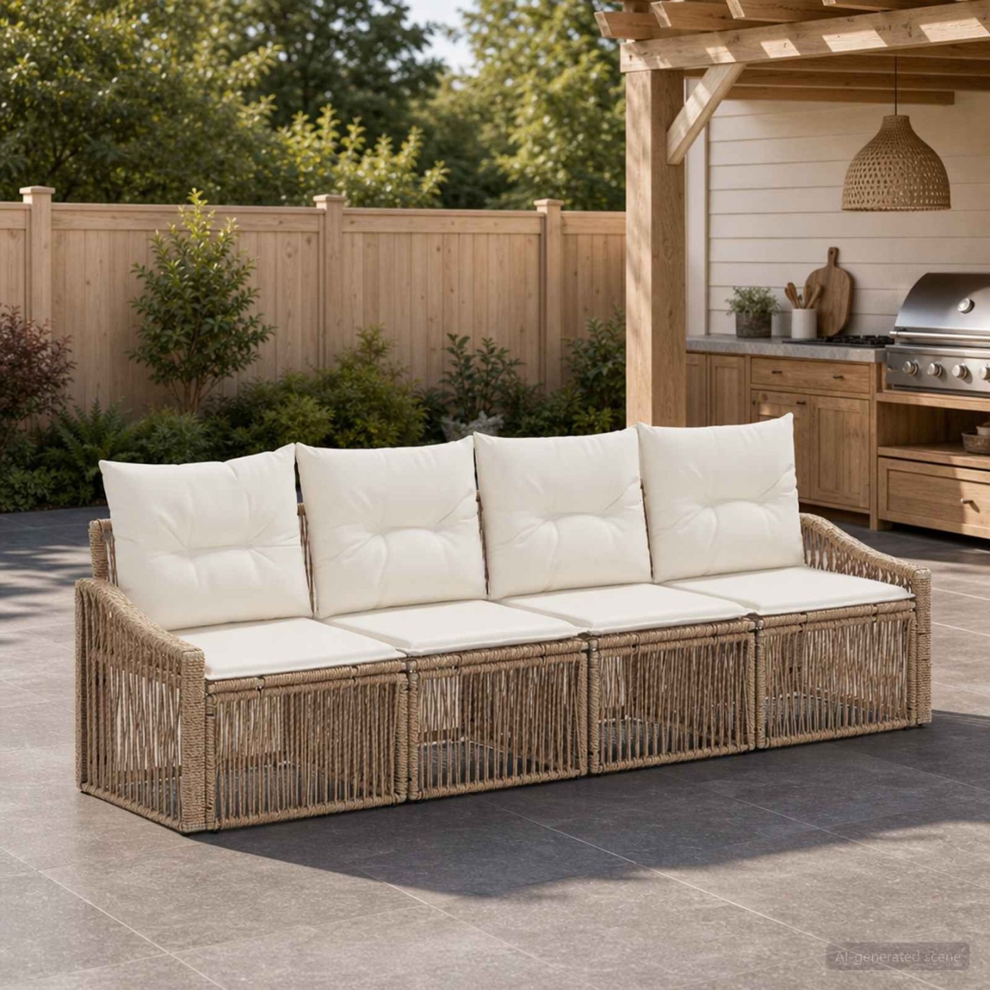 Ensemble de canapé de jardin 4 pc 4 place Beige polyrotin