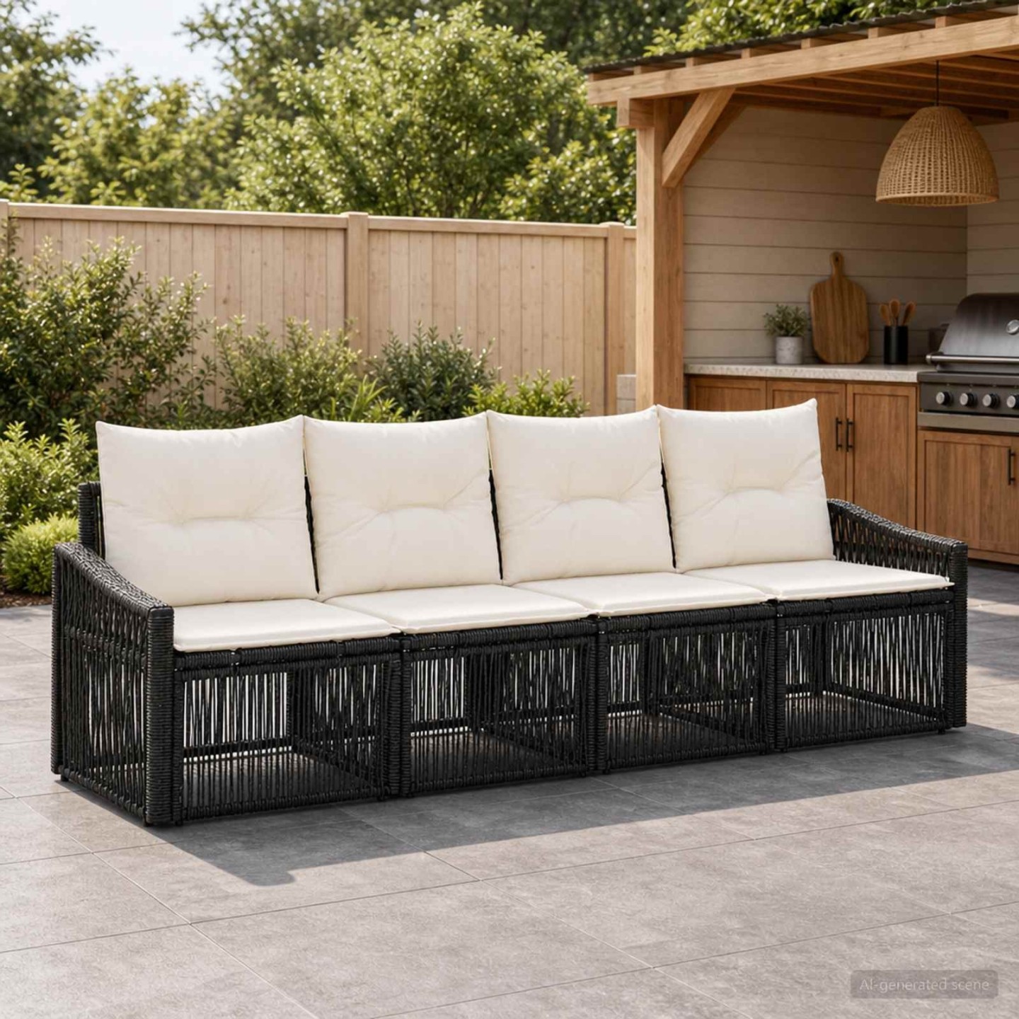Ensemble de canapé de jardin 4 pc 4 place Noir polyrotin