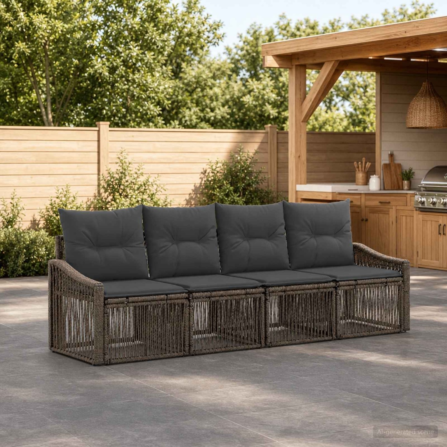 Ensemble de canapé de jardin 4 pc 4 place Gris polyrotin