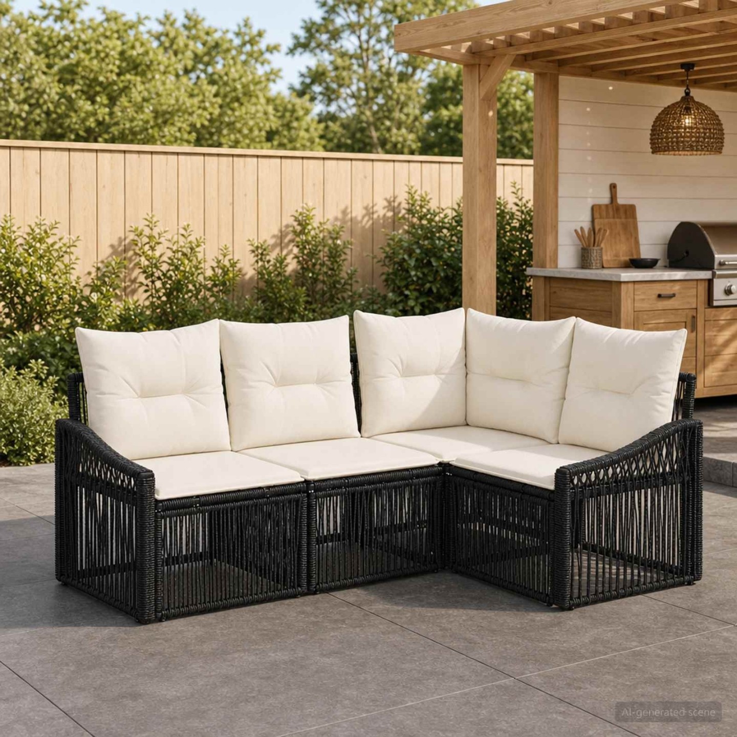 Ensemble de canapé de jardin 4 pc 4 place Noir polyrotin