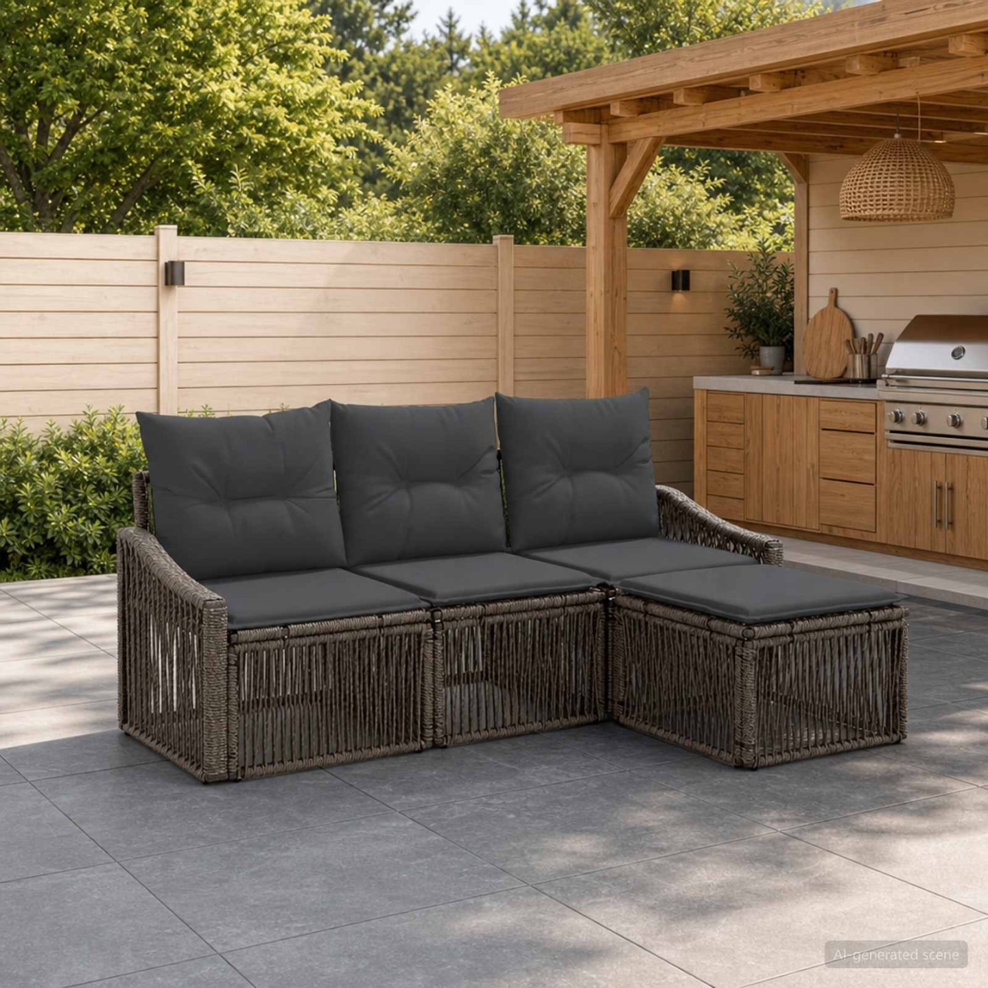 Ensemble de canapé de jardin 4 pc 4 place Gris polyrotin