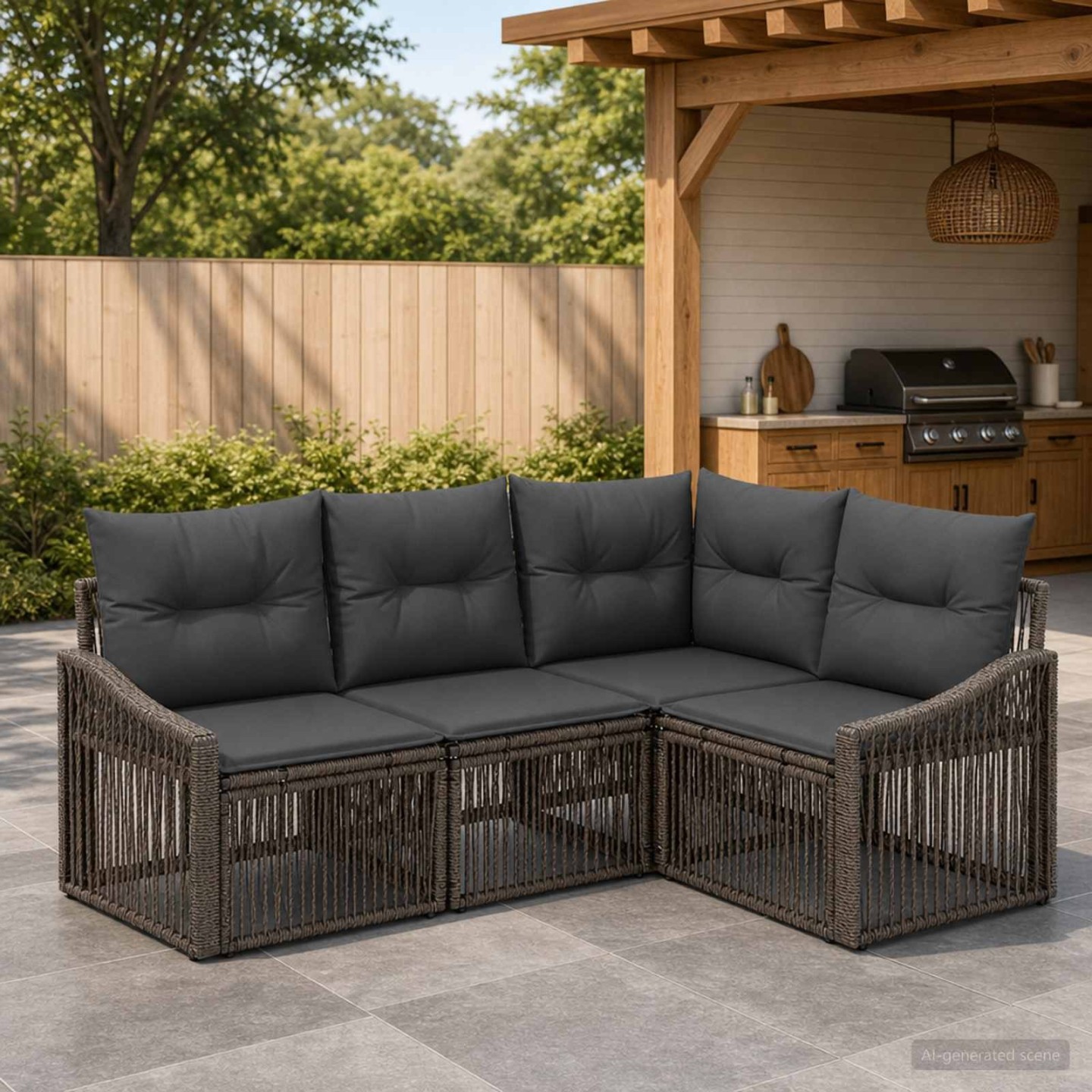 Ensemble de canapé de jardin 4 pc 4 place Gris polyrotin