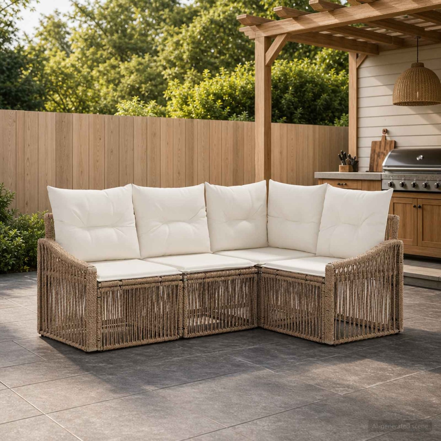 Ensemble de canapé de jardin 4 pc 4 place Beige polyrotin