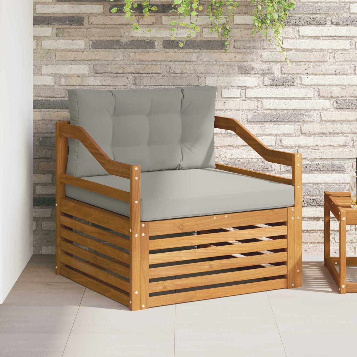 Canapé d’extérieur Solid Acacia Wood Naturel et gris clair