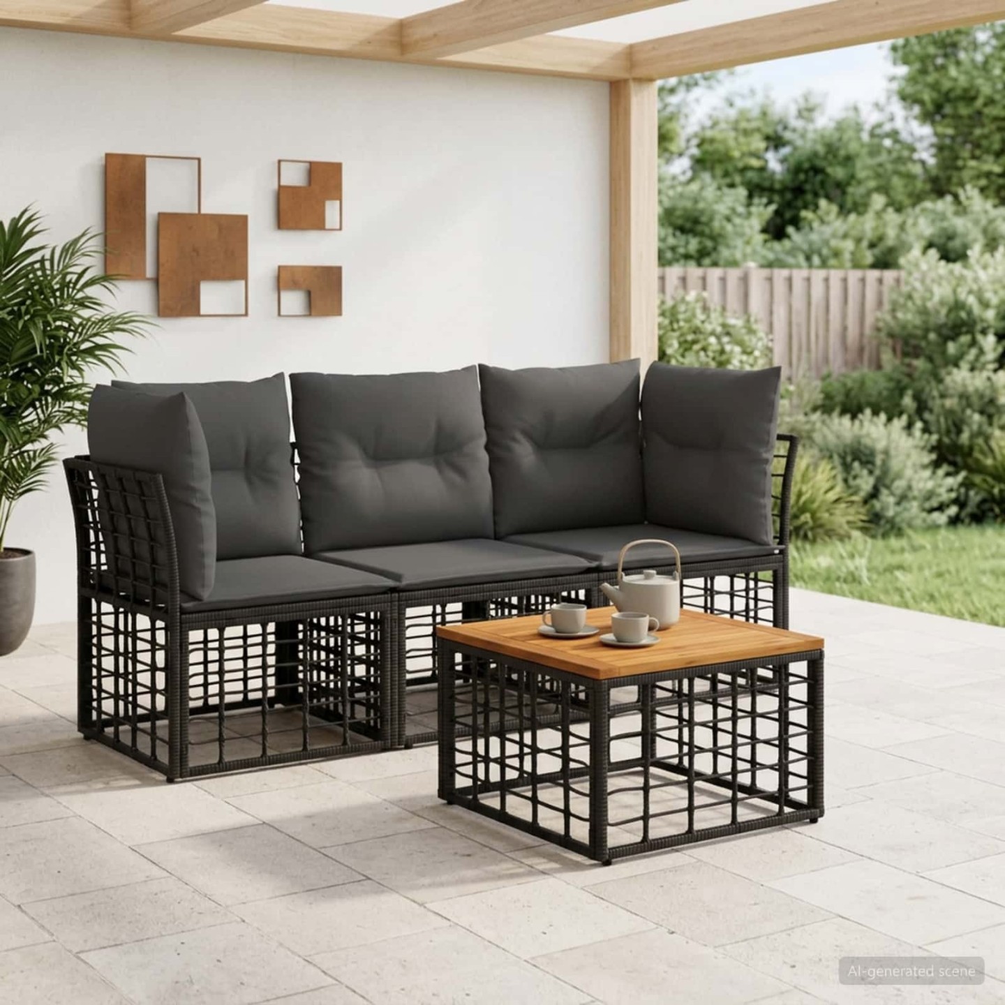 Ensemble de canapés d'extérieur 4 pc 3 place Noir et Gris foncé