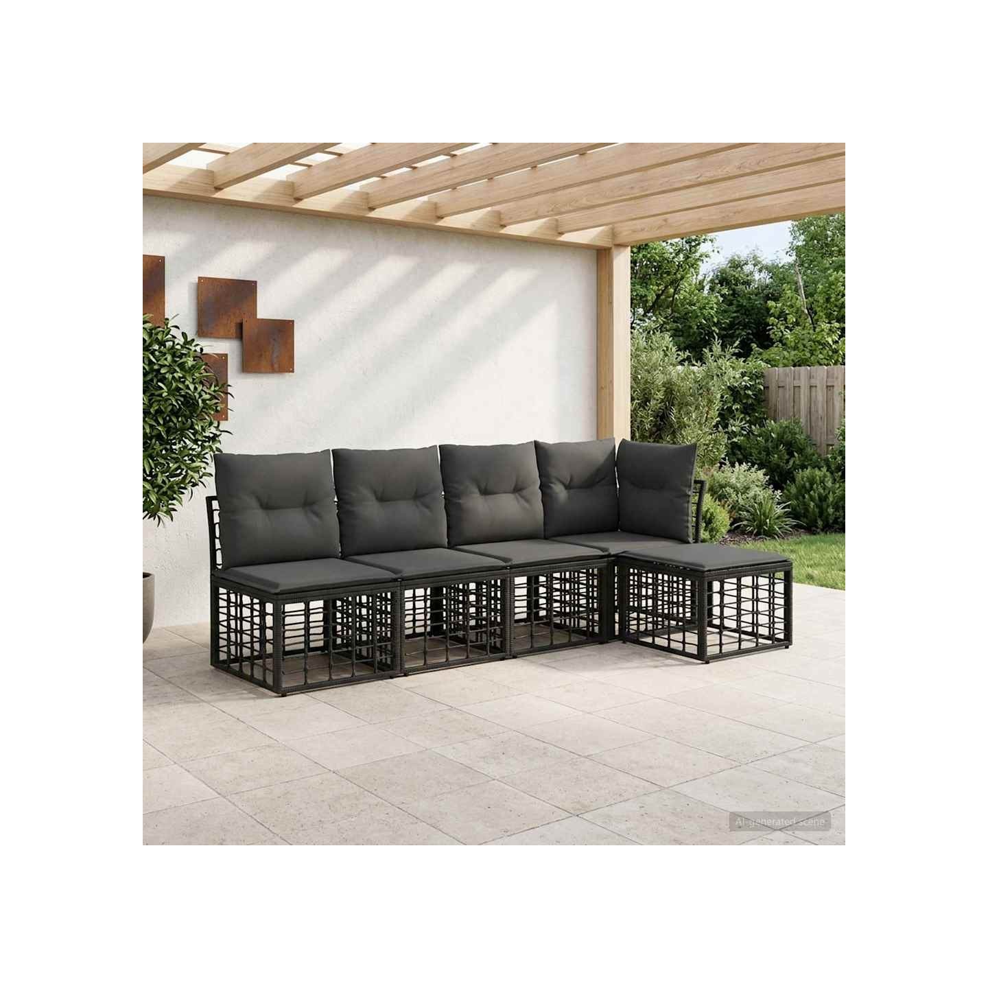 Ensemble de canapés d'extérieur 5 pc 5 place Noir Polyester