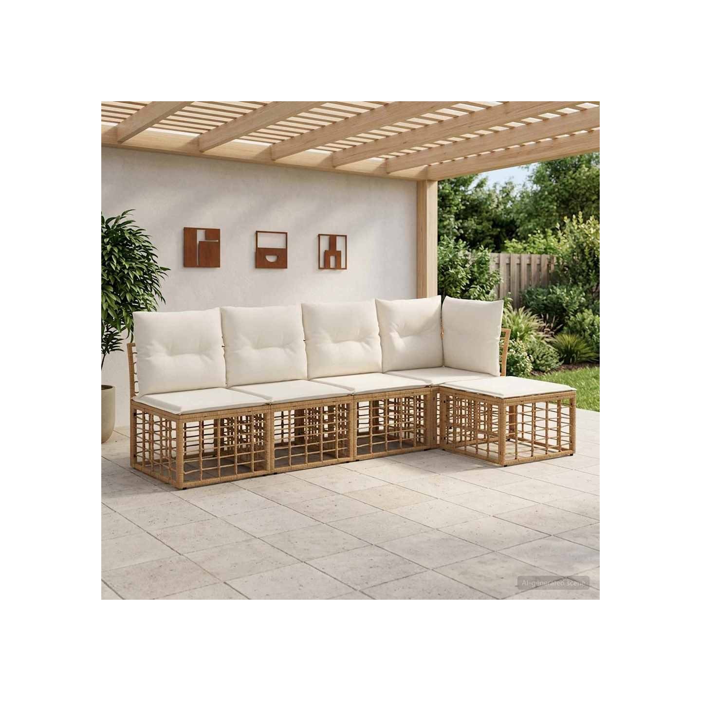 Ensemble de canapés d'extérieur 5 pc 5 place Naturel Polyester