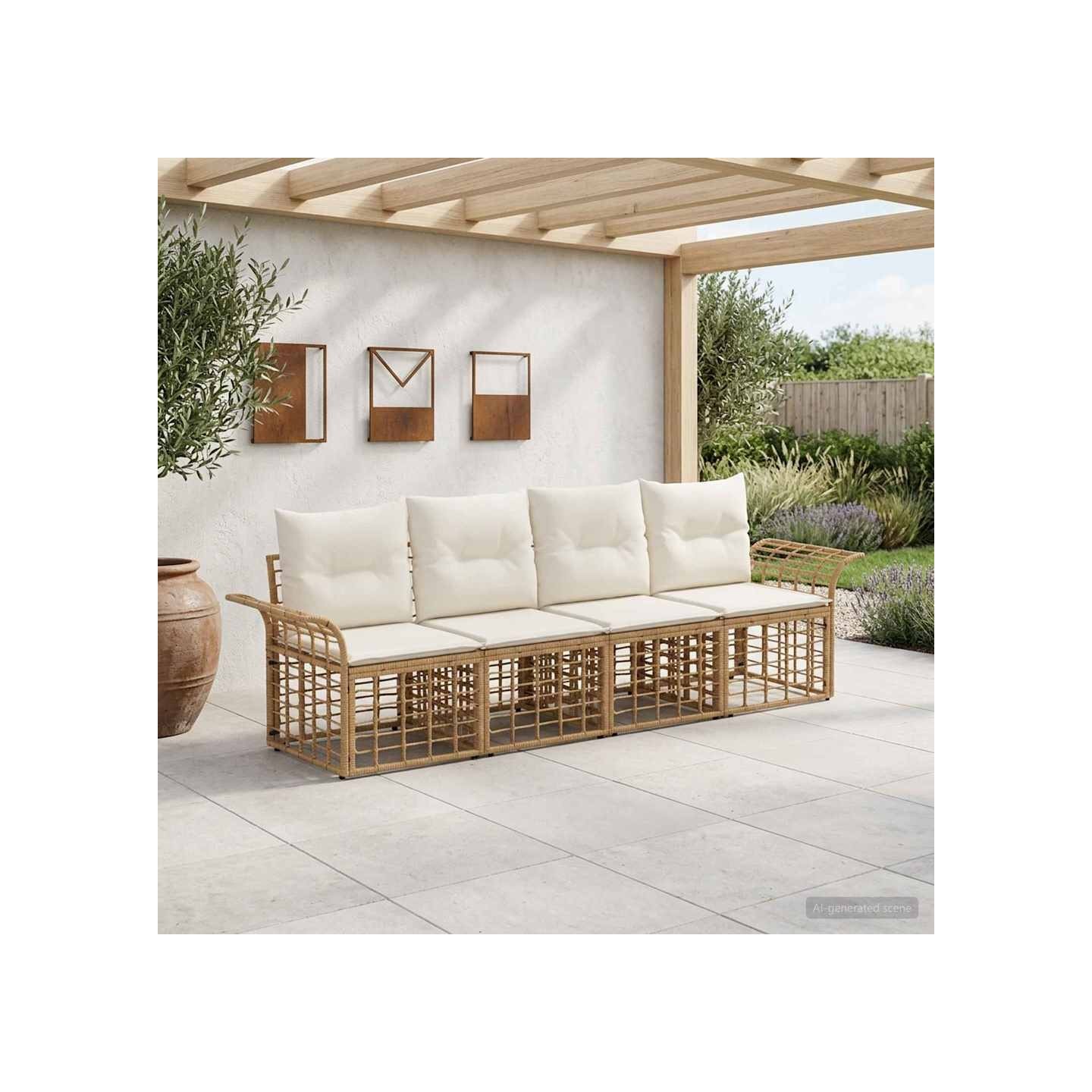 Ensemble de canapés d'extérieur 4 pc Blanc Naturel et Crème