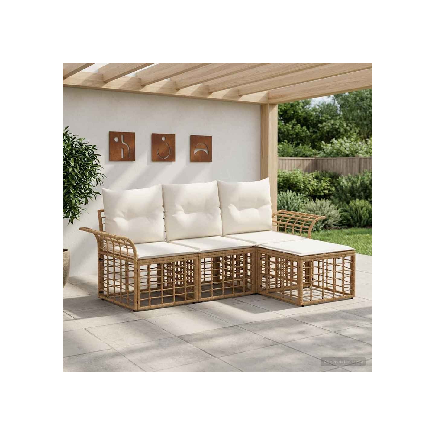 Ensemble de canapés d'extérieur 4 pc Blanc Naturel et Crème