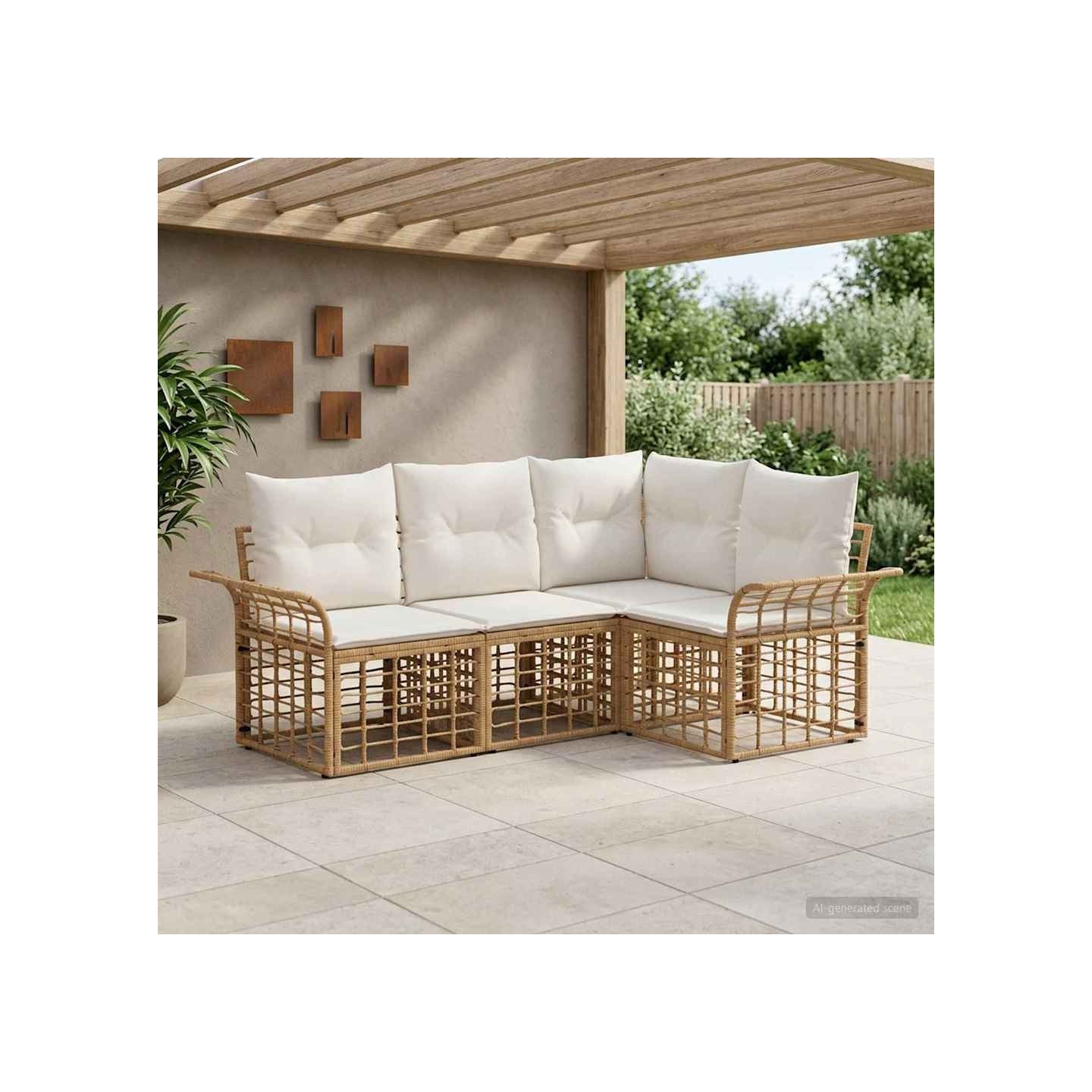 Ensemble de canapés d'extérieur 4 pc Blanc Naturel et Crème