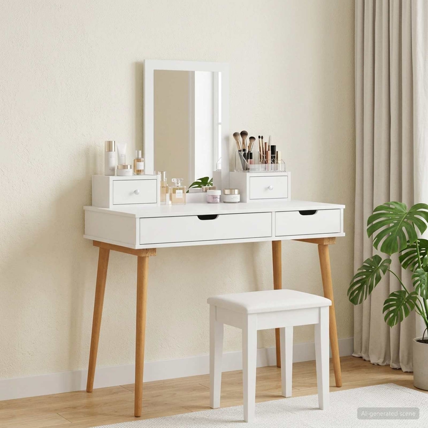 Ensemble de Coiffeuse FAUSKE 4 pc Blanc 100 x 50 x 143 cm