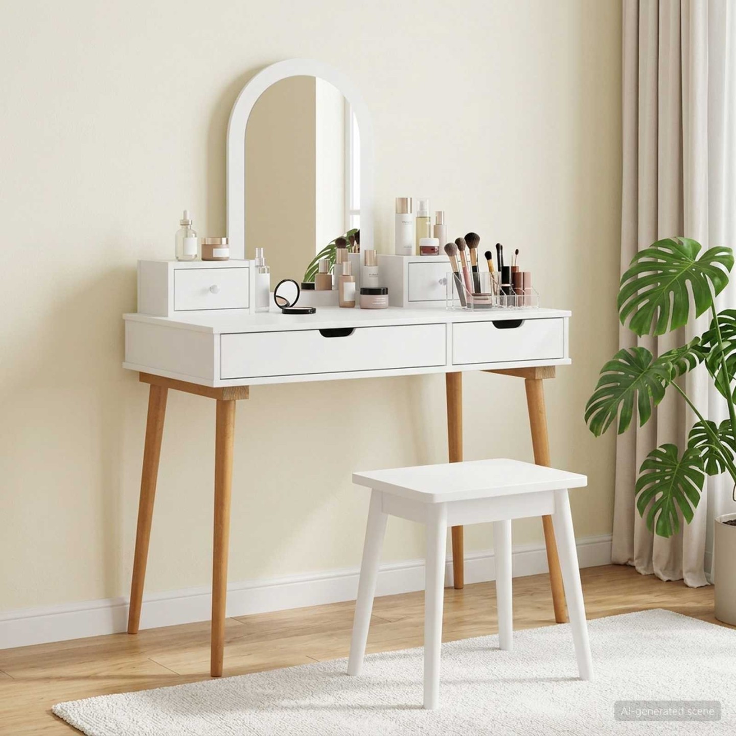 Ensemble de Coiffeuse FAUSKE 4 pc Blanc 100 x 50 x 143 cm