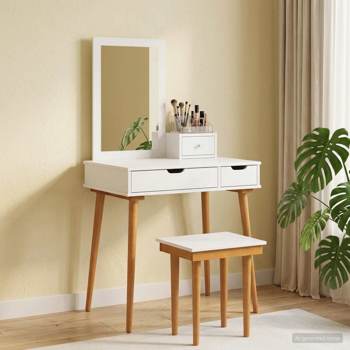 Ensemble de Coiffeuse FAUSKE 4 pc Blanc 76 x 50 x 143 cm