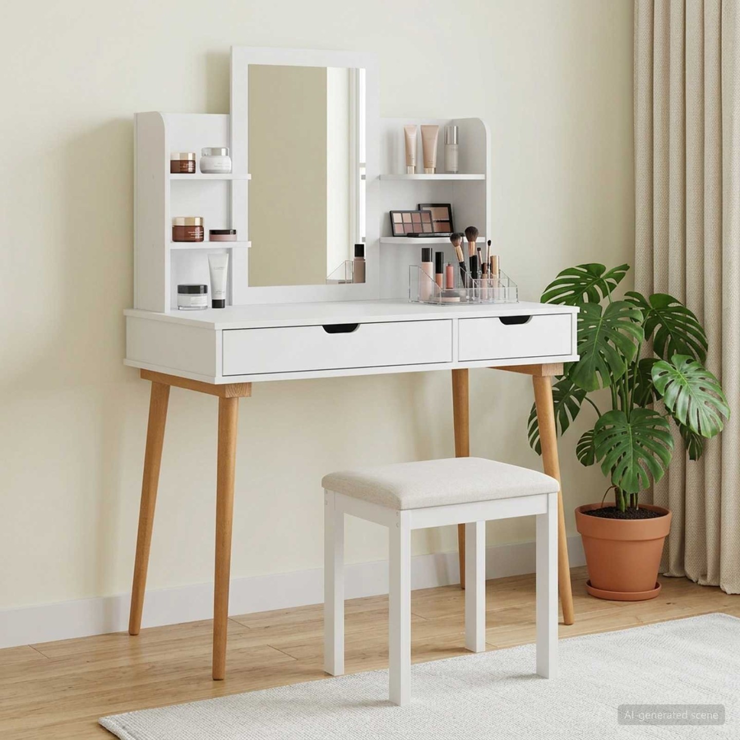 Ensemble de Coiffeuse FAUSKE 4 pc Blanc 100 x 50 x 143 cm