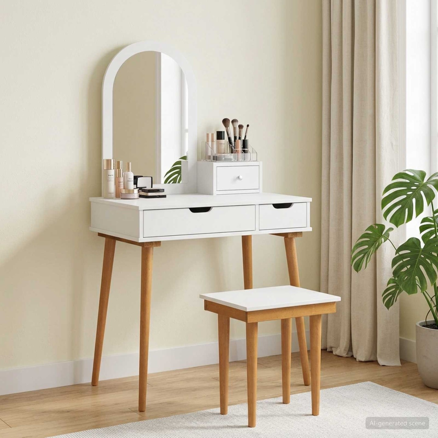 Ensemble de Coiffeuse FAUSKE 4 pc Blanc 76 x 50 x 143 cm