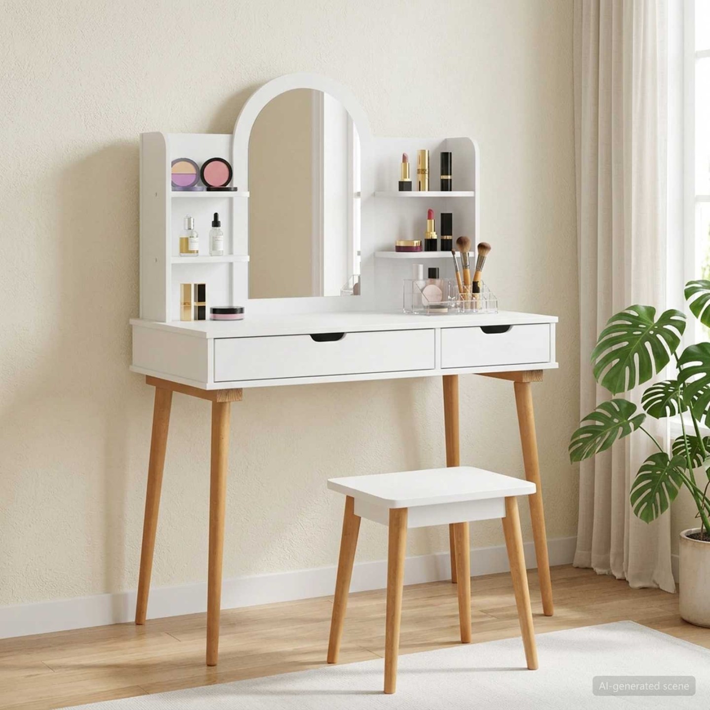 Ensemble de Coiffeuse FAUSKE 4 pc Blanc 100 x 50 x 143 cm