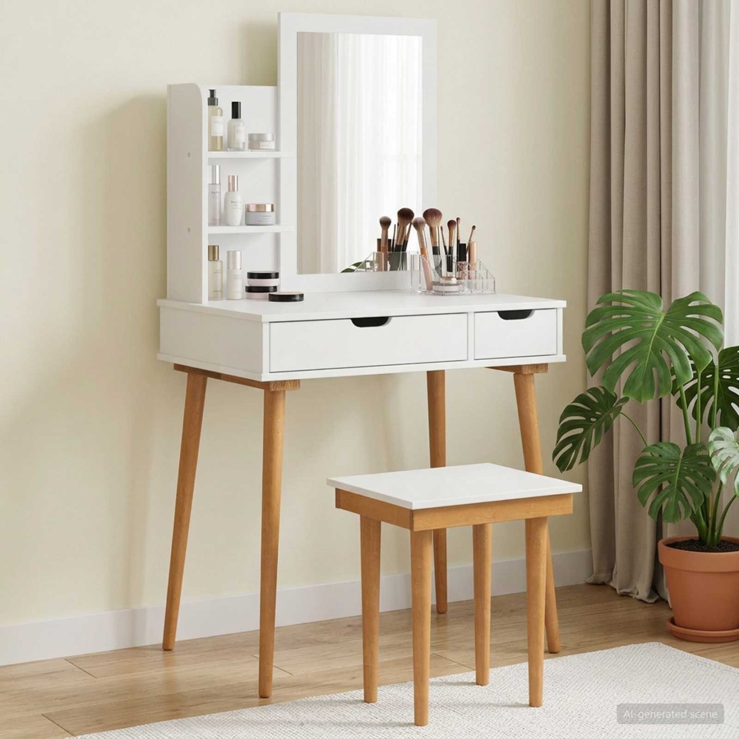 Ensemble de Coiffeuse FAUSKE 4 pc Blanc 76 x 50 x 143 cm