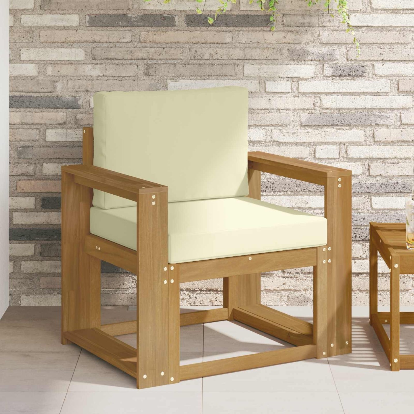 Canapé d’extérieur Polyester Blanc et Crème