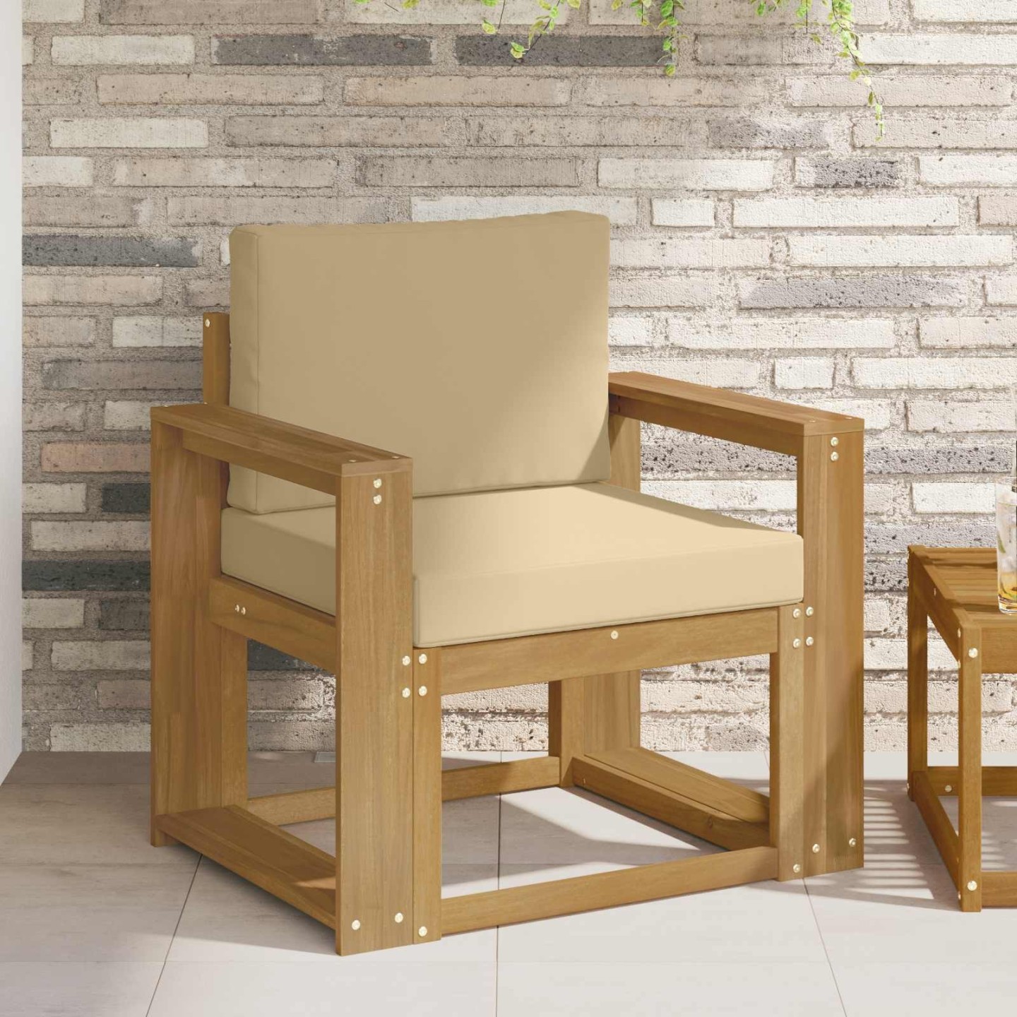 Canapé d’extérieur Polyester Blanc et Beige