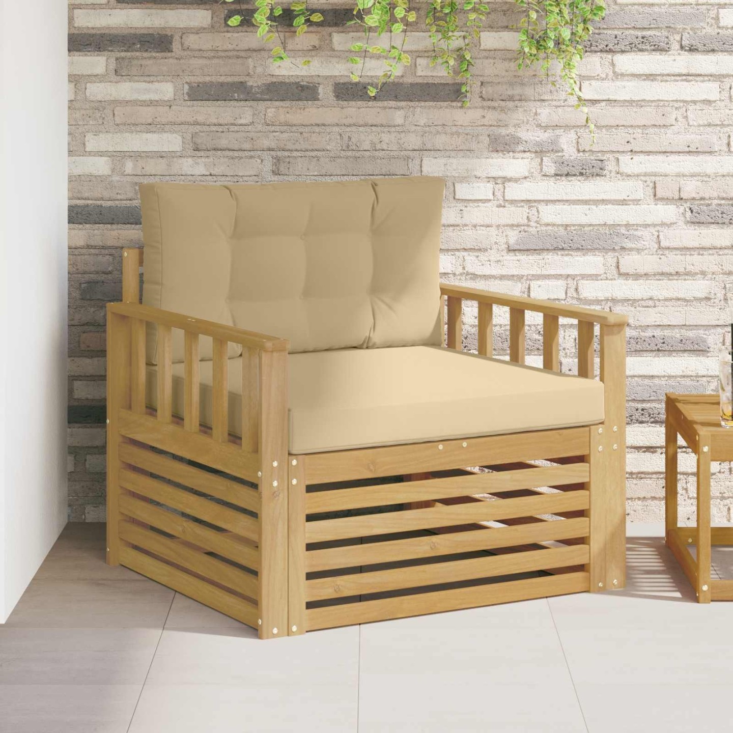 Canapé d’extérieur Polyester Blanc et beige