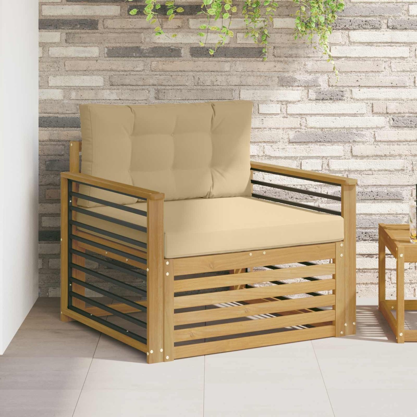 Canapé d’extérieur Polyester Blanc et beige