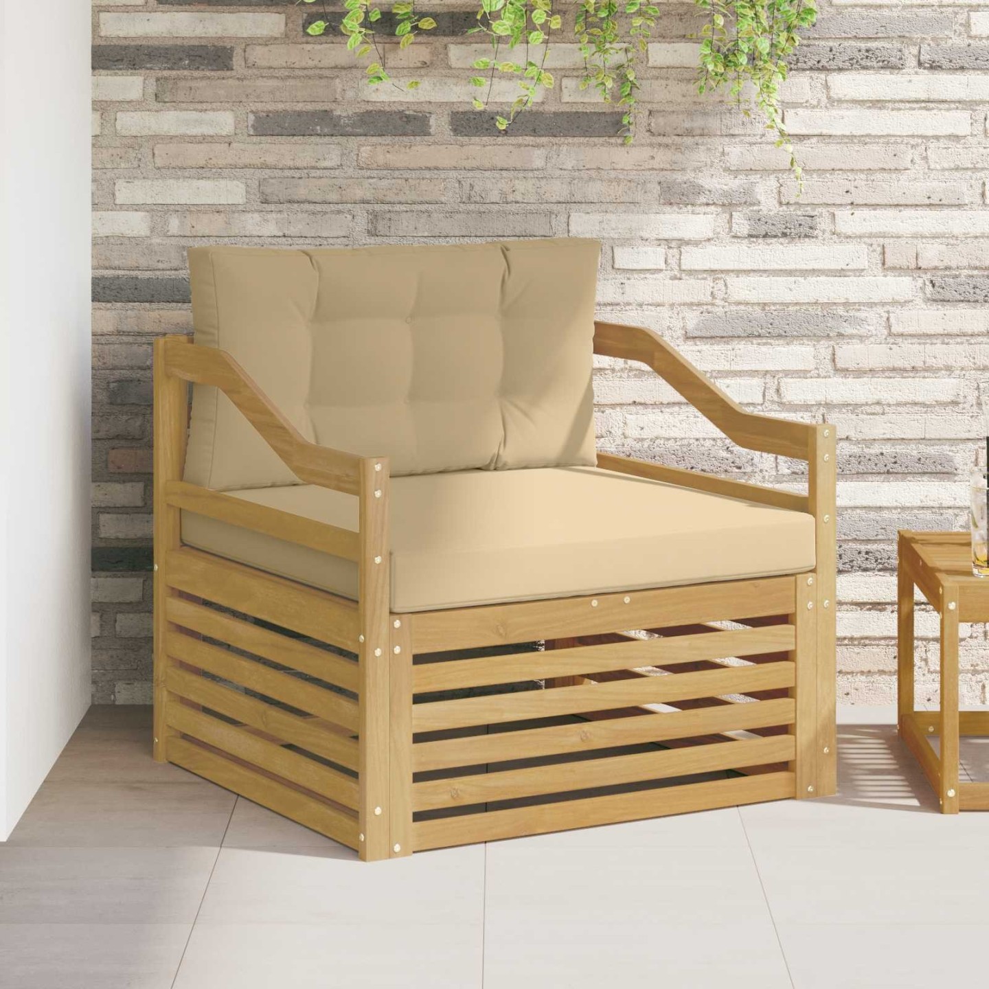 Canapé d’extérieur Solid Acacia Wood Blanc et Beige
