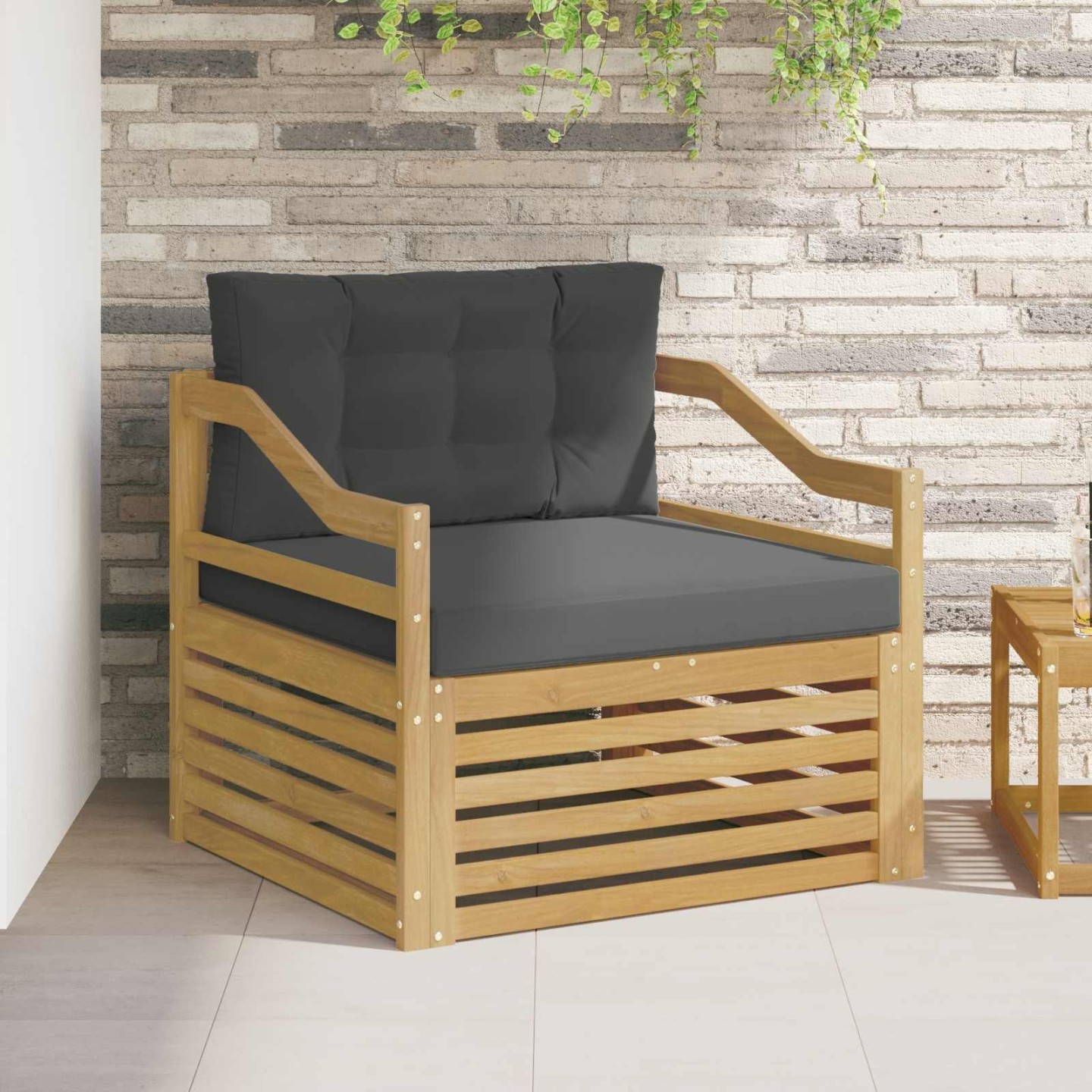 Canapé d’extérieur Solid Acacia Wood Blanc et anthracite
