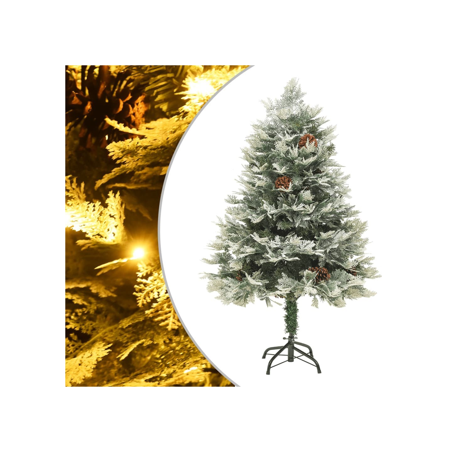 Sapin de Noël pré-éclairé et pommes de pin vert 150cm PVC et PE