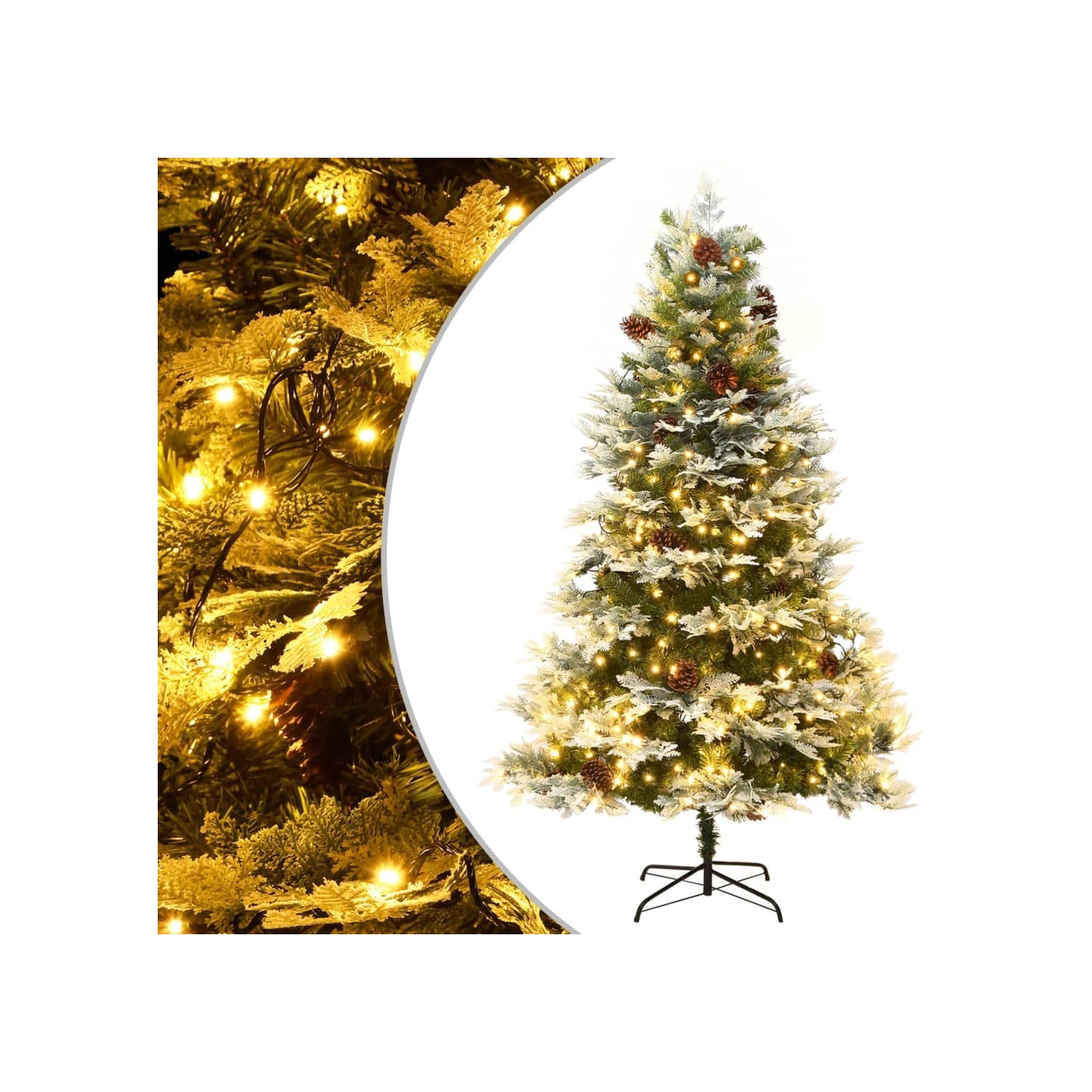 Sapin de Noël pré-éclairé et pommes de pin vert 195cm PVC et PE