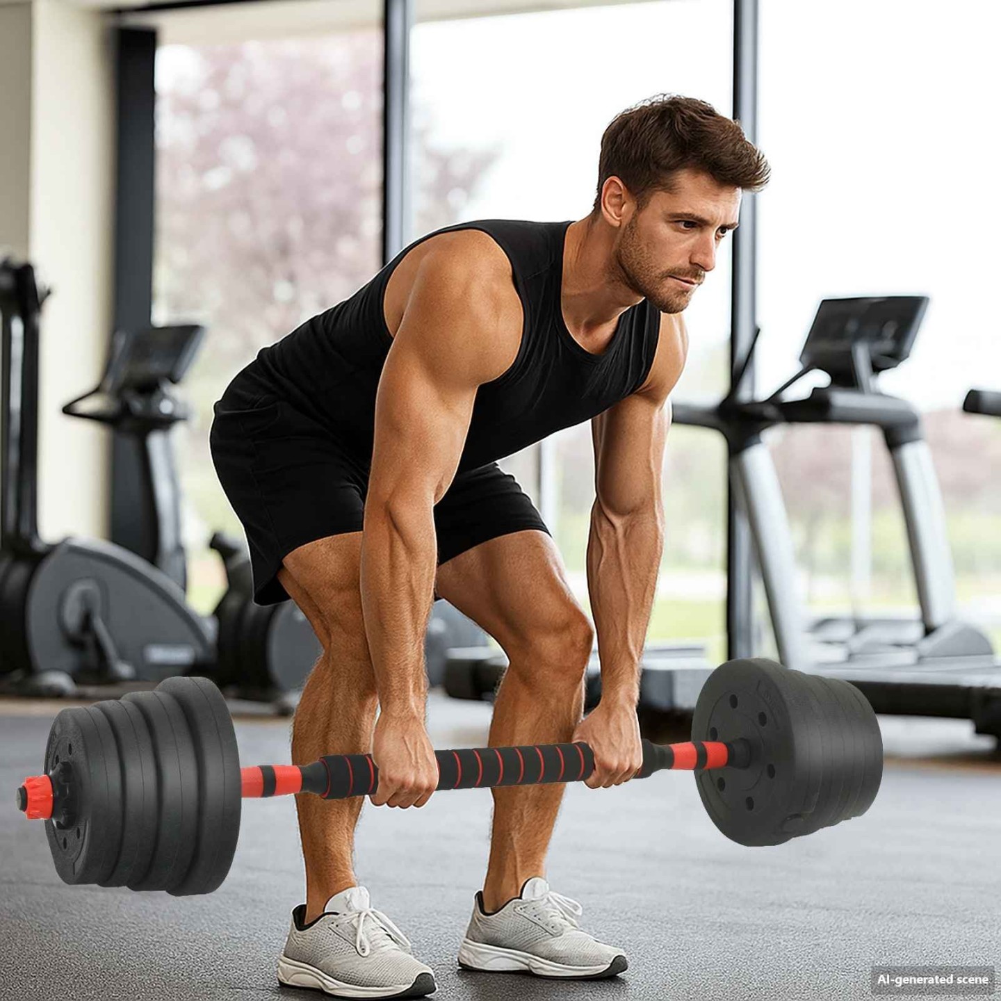 Set d'haltères 4-en-1 40 kg Noir et Rouge