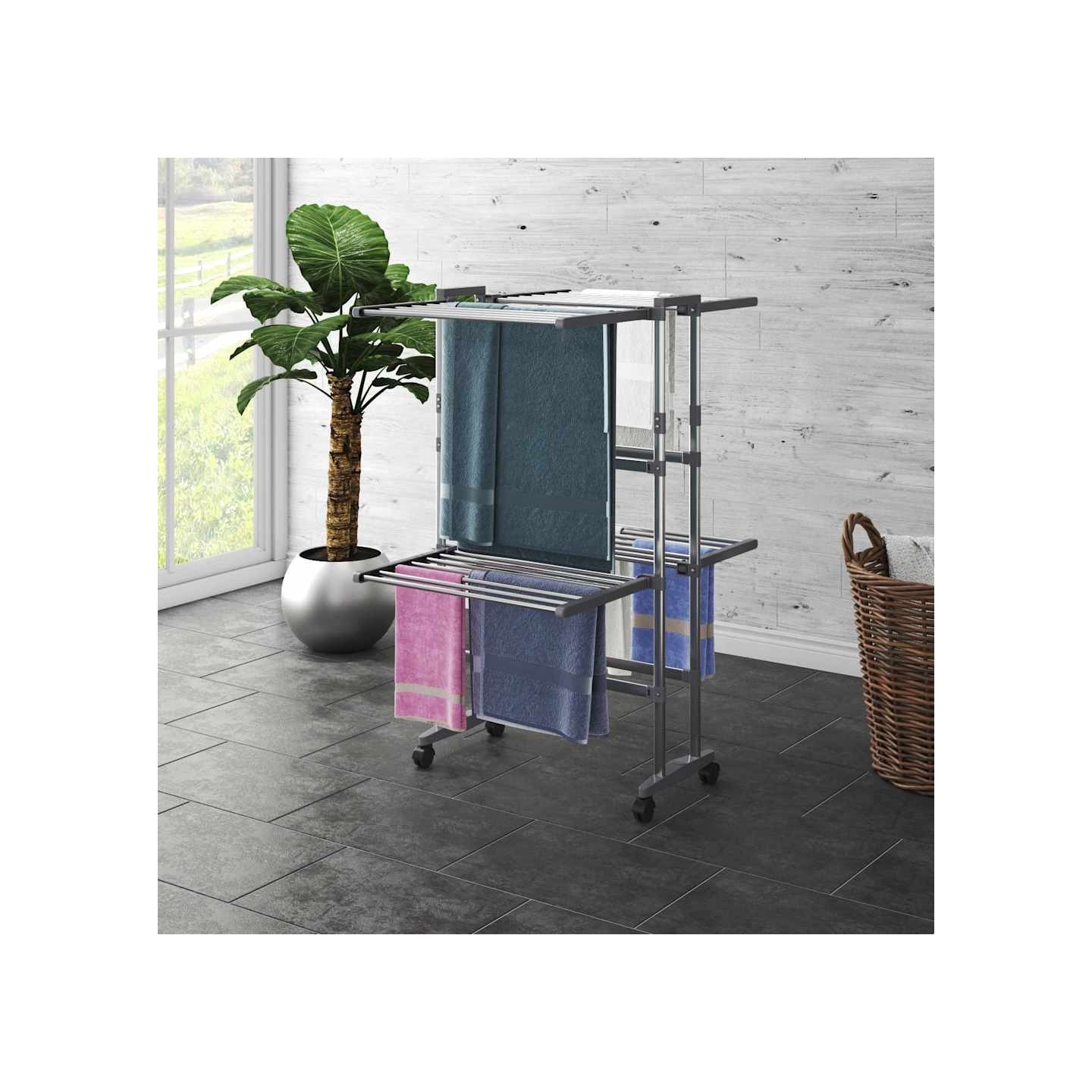 Étagère à linge à 2 niveaux avec roues Argenté 60x70x106 cm
